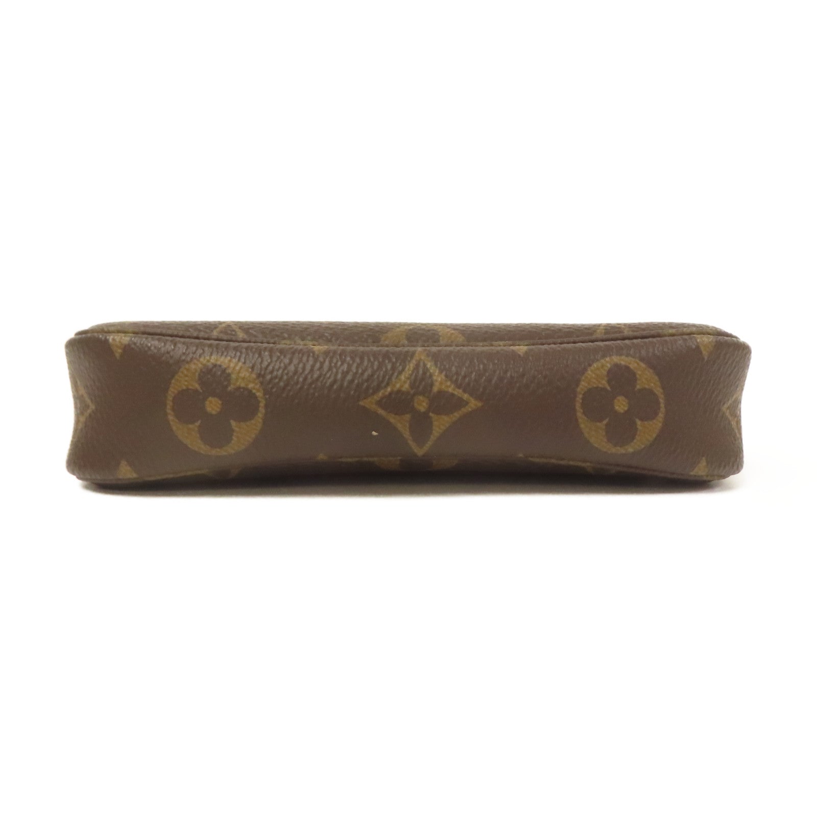 LOUIS VUITTON Monogram Mini Pochette Accessoires金扣手挽袋棕色