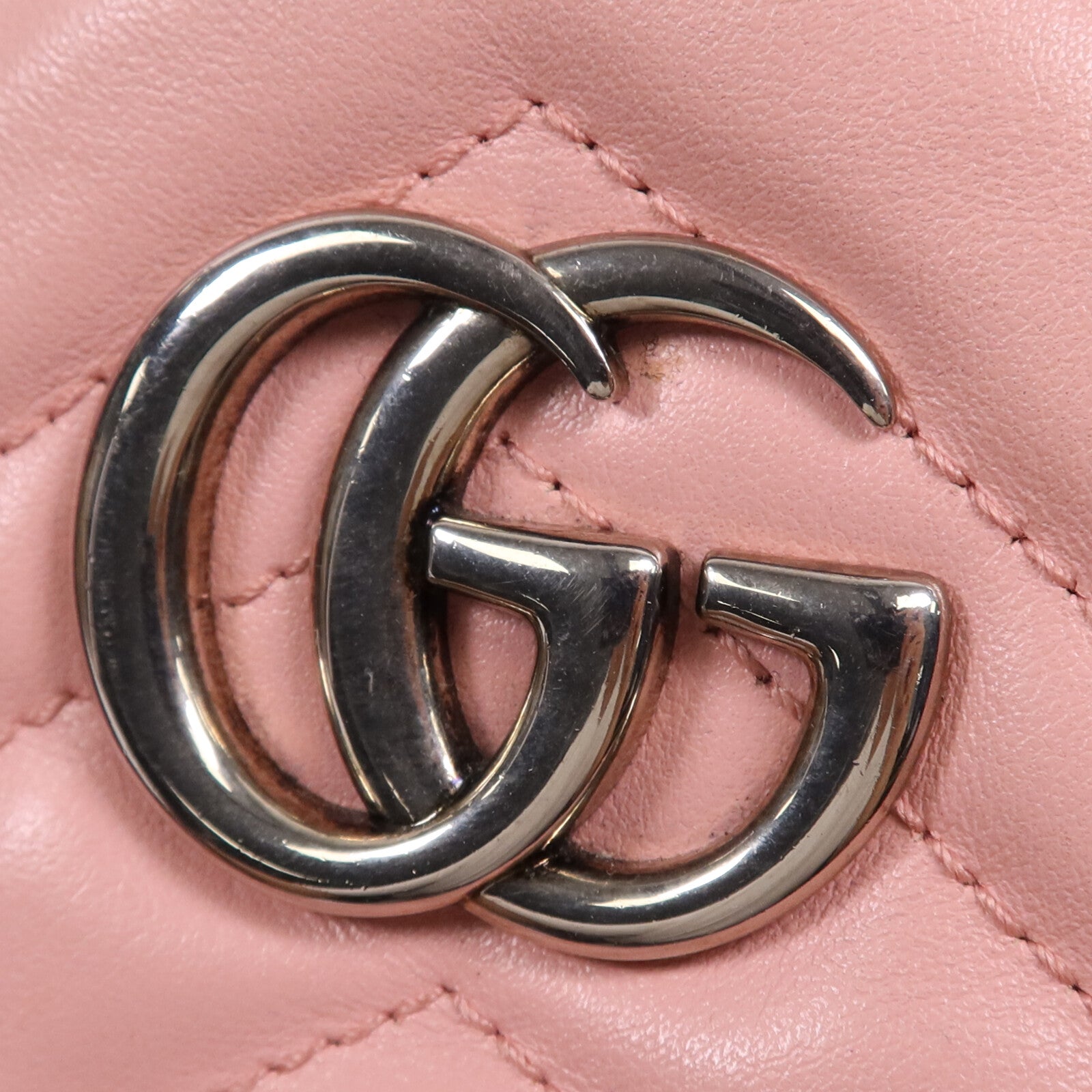 GUCCI 牛皮皮革GG Marmont銀扣鏈帶肩背袋