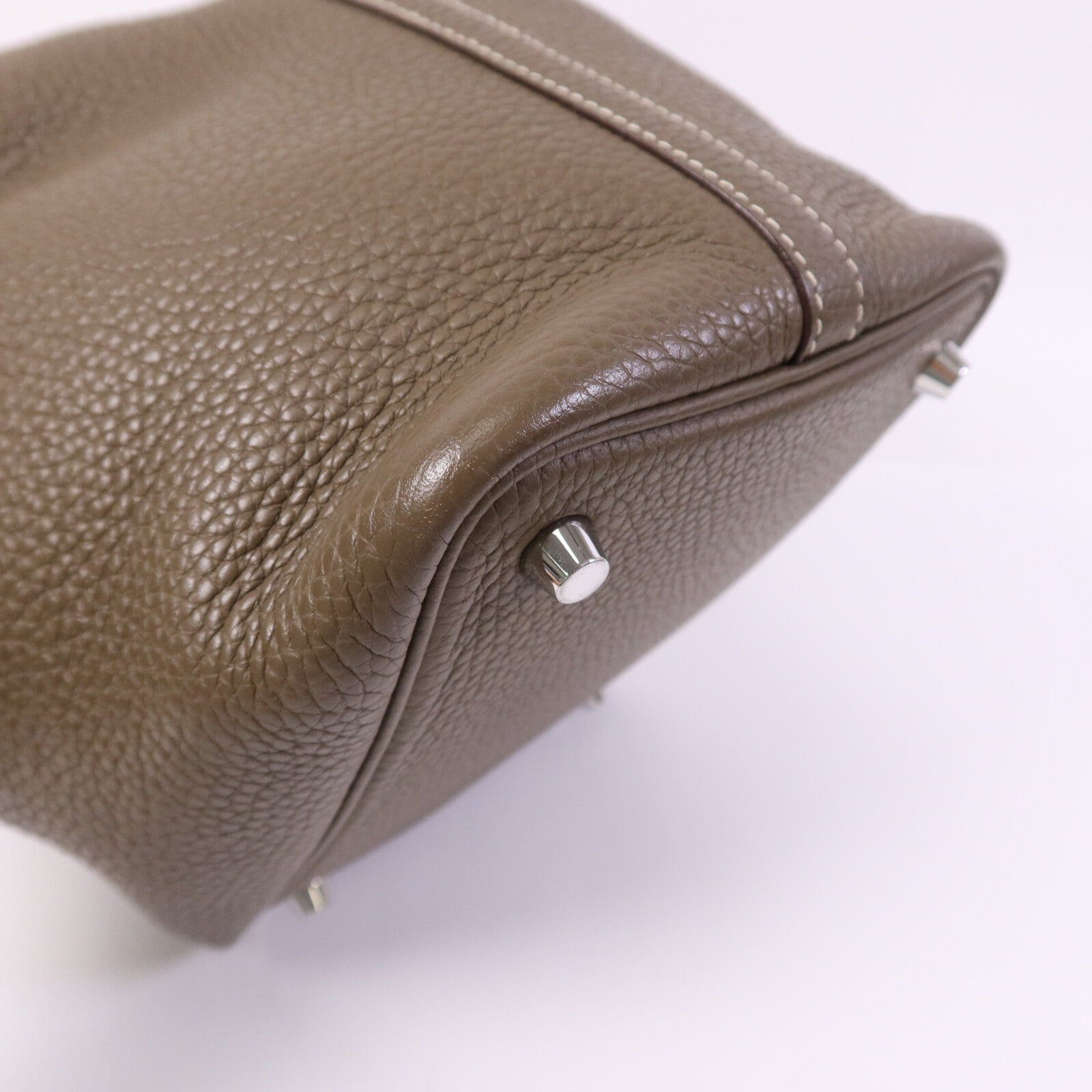 HERMES Clemence皮革Picotin PM Tote Bag銀扣手挽袋Etoupe
