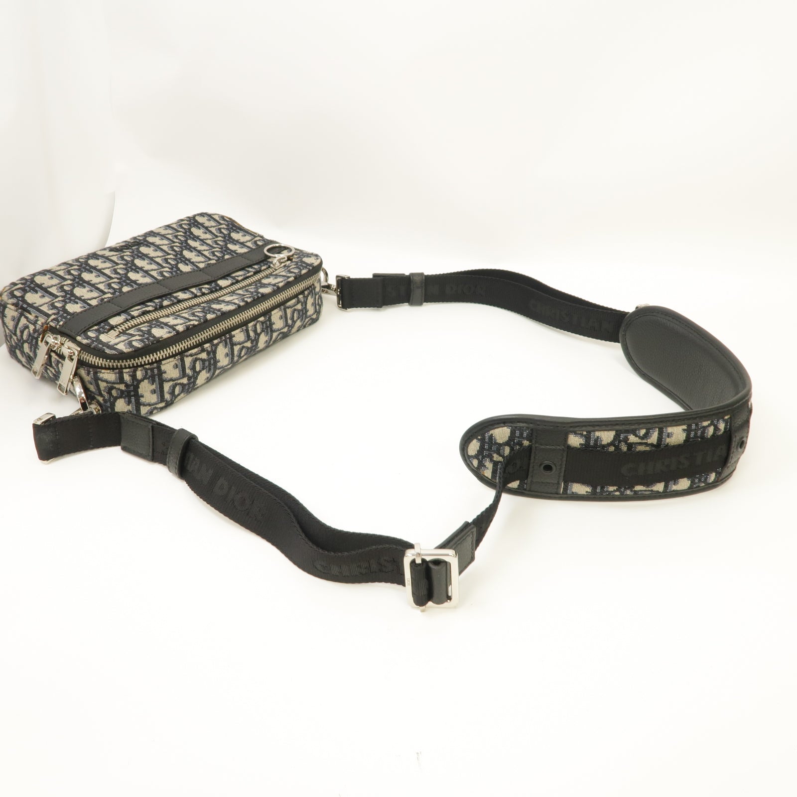 Dior 帆布Shoulder Bag銀扣肩背袋黑色/藍色