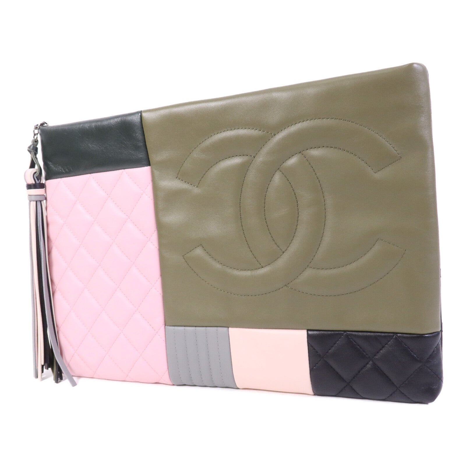 CHANEL 牛皮/羊皮皮革Clutch銀扣手拿包