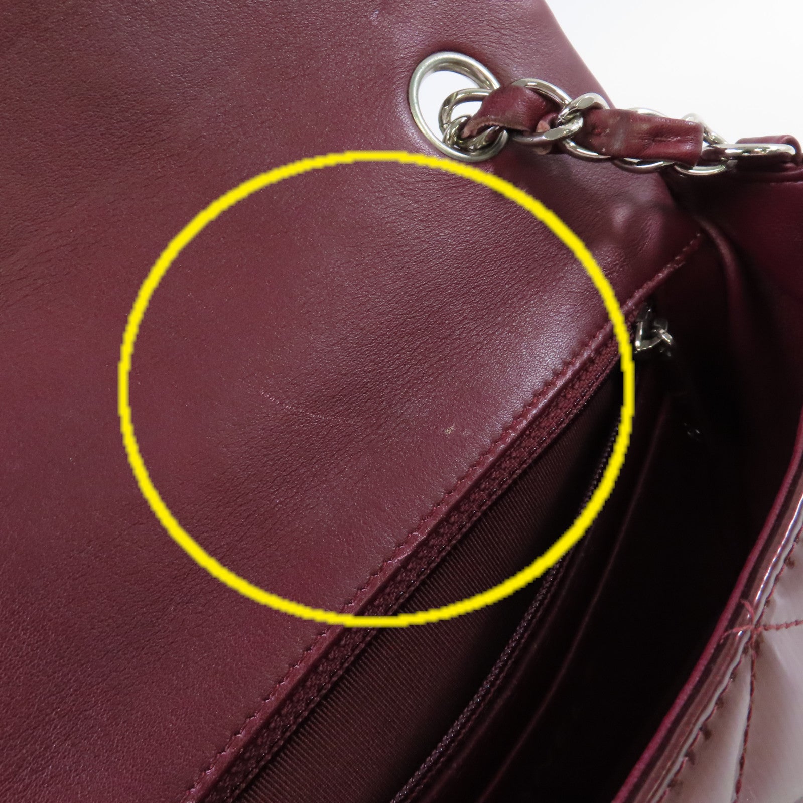 CHANEL 菱格漆皮皮革Chain Shoulder Bag銀扣鏈帶肩背袋啡紅色