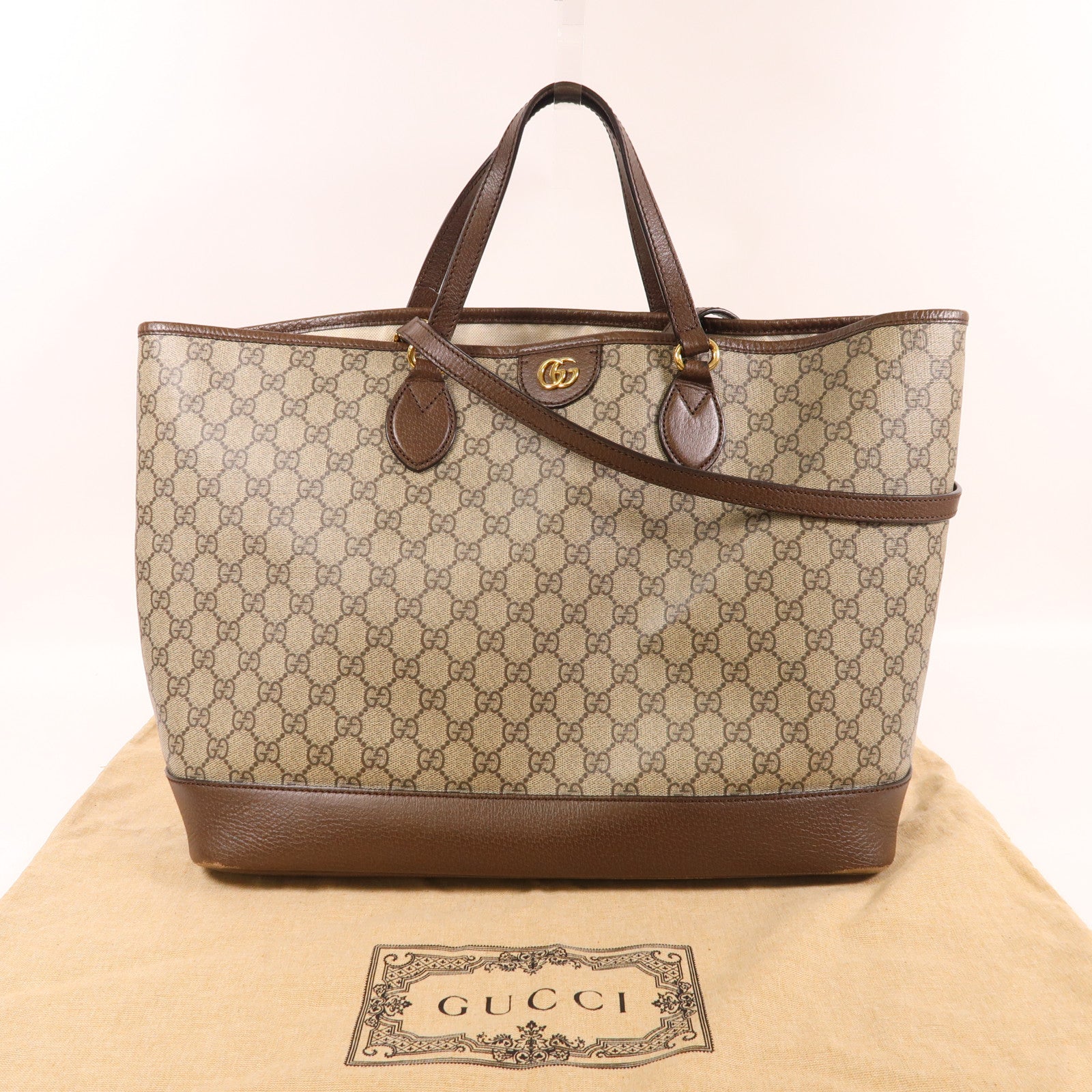 GUCCI 塗層帆布Tote Bag金扣手挽肩背兩用袋