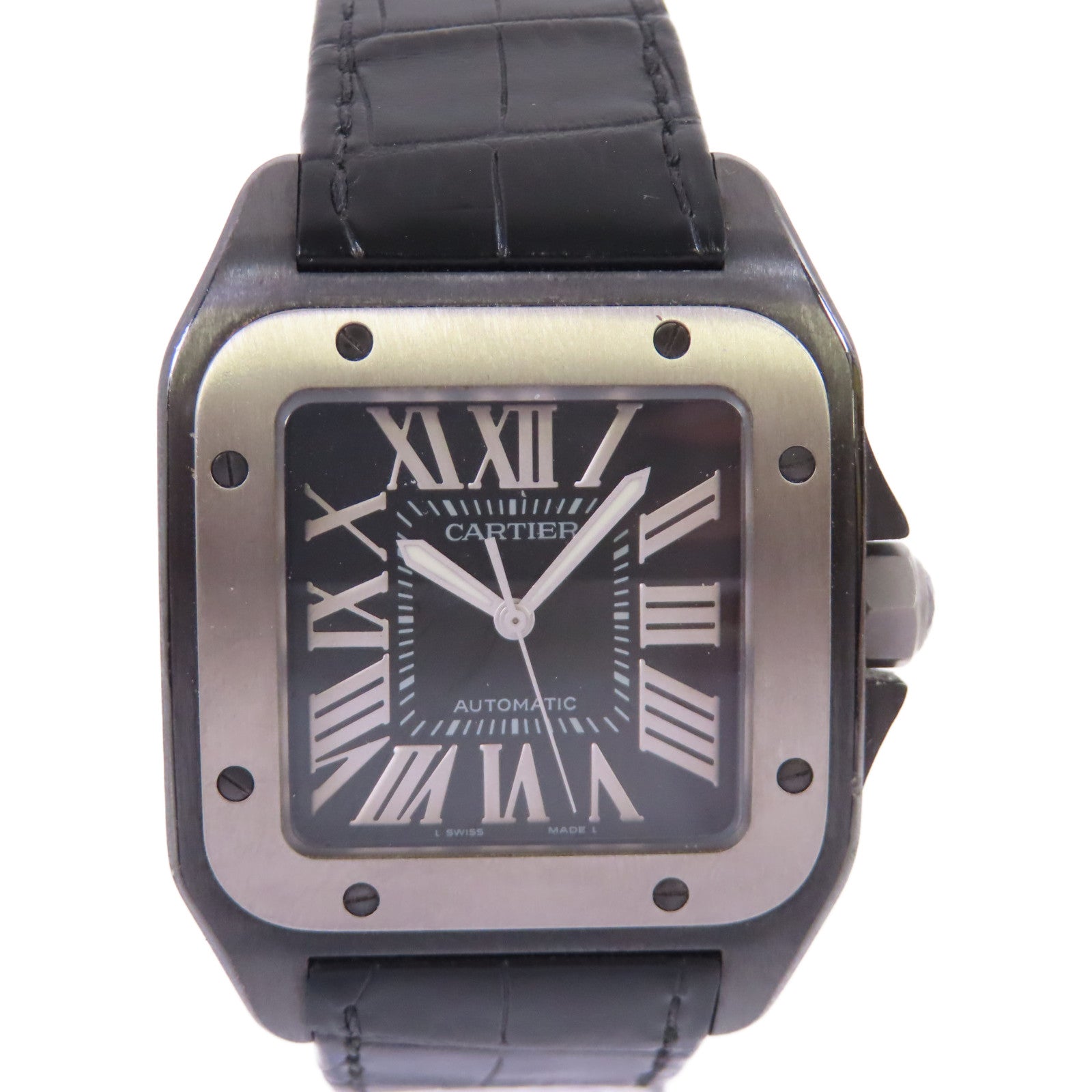 CARTIER Santos 100 Carbon Watch不鏽鋼/鈦金自動機芯手錶黑色