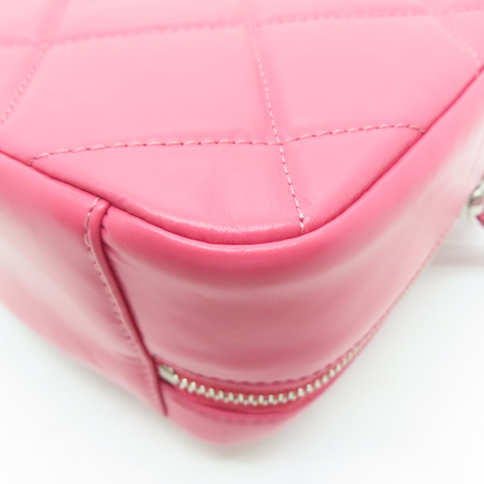 CHANEL 【激減優惠】菱格牛皮皮革Chain Shoulder Bag銀扣手挽肩背兩用袋粉紅色