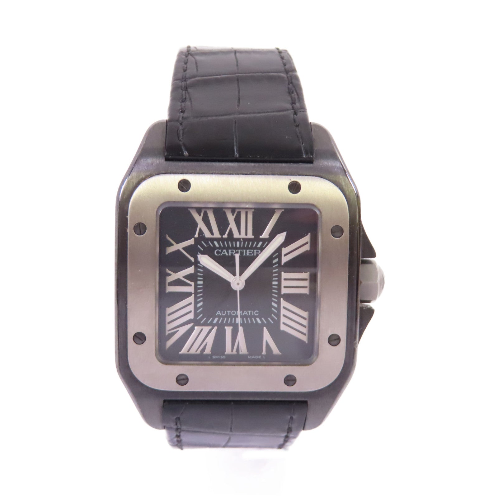 CARTIER Santos 100 Carbon Watch不鏽鋼/鈦金自動機芯手錶黑色