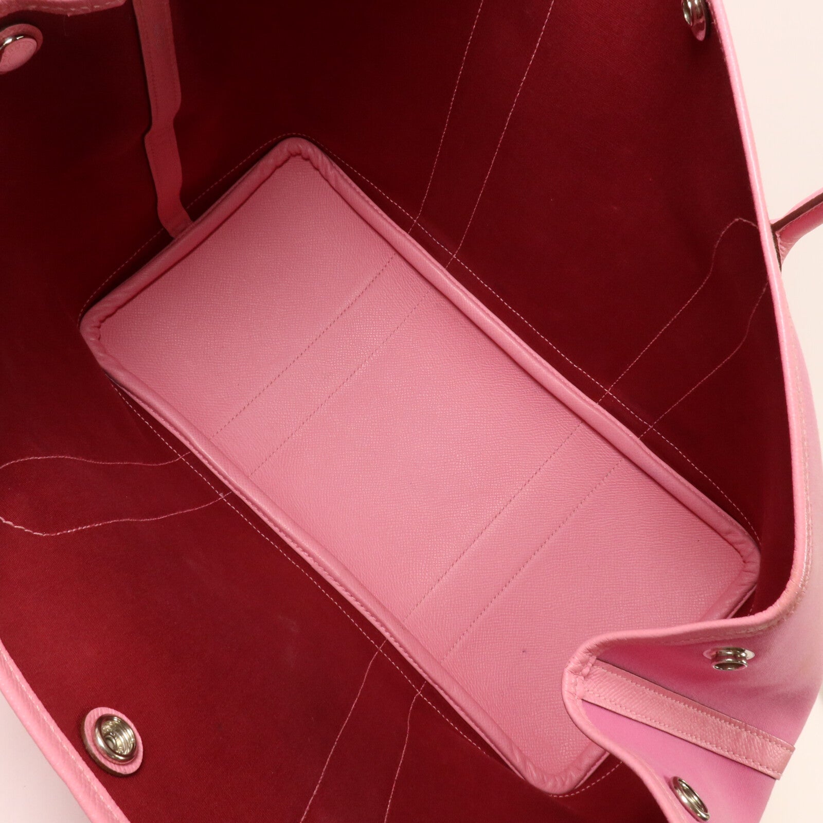 HERMES 帆布GardenParty PM手挽袋Pink/Ruby