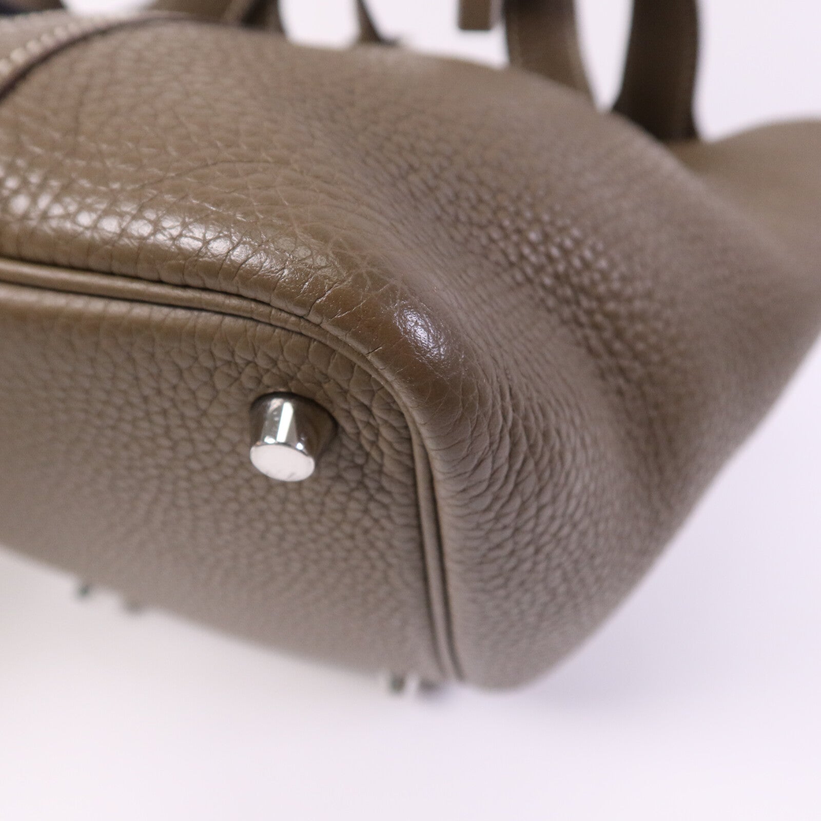 HERMES Clemence皮革Picotin PM Tote Bag銀扣手挽袋Etoupe