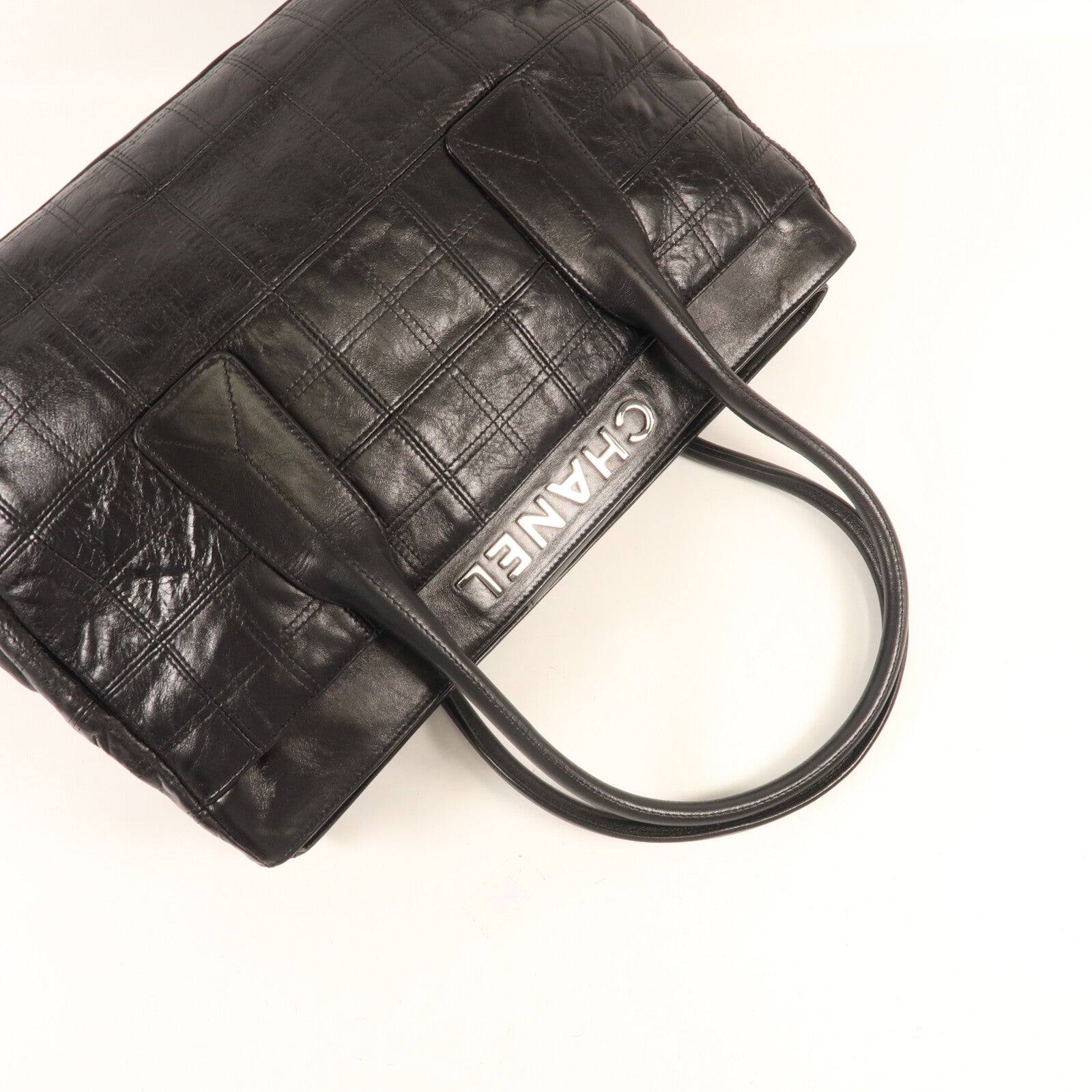 CHANEL 牛皮皮革Tote Bag銀扣手挽袋