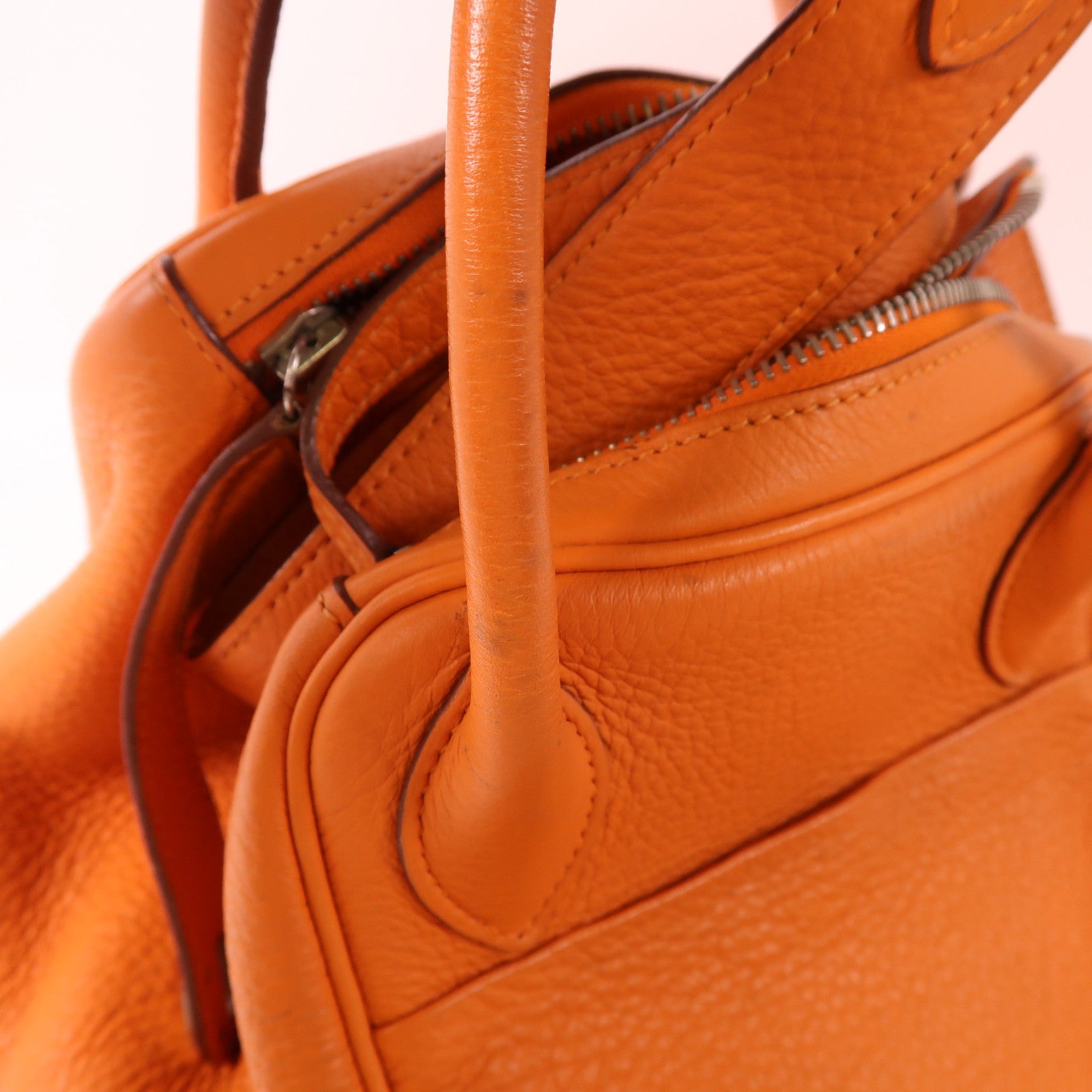 HERMES Clemence皮革Lindy 30銀扣手挽肩背兩用袋Orange