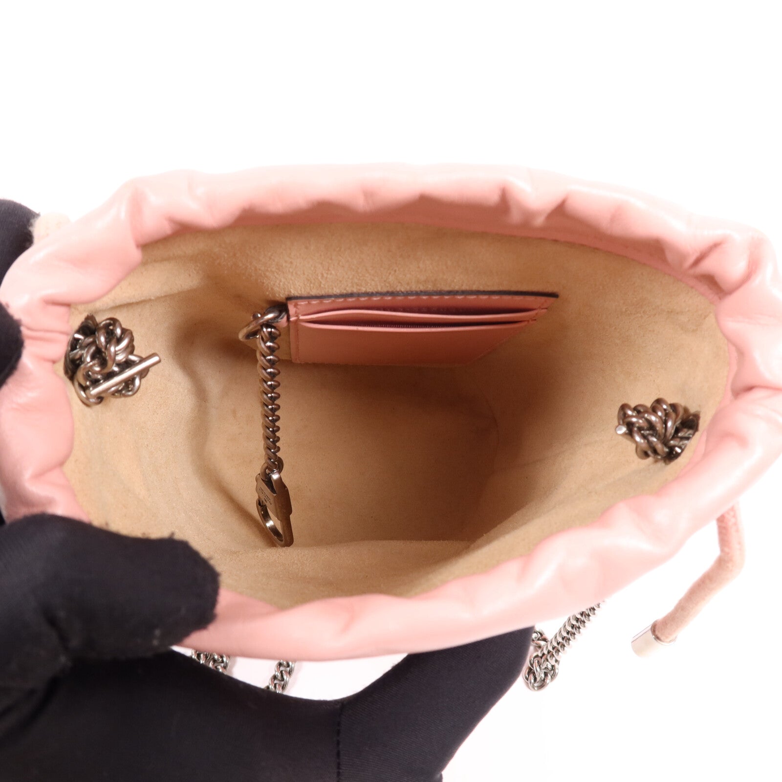 GUCCI 牛皮皮革GG Marmont銀扣鏈帶肩背袋