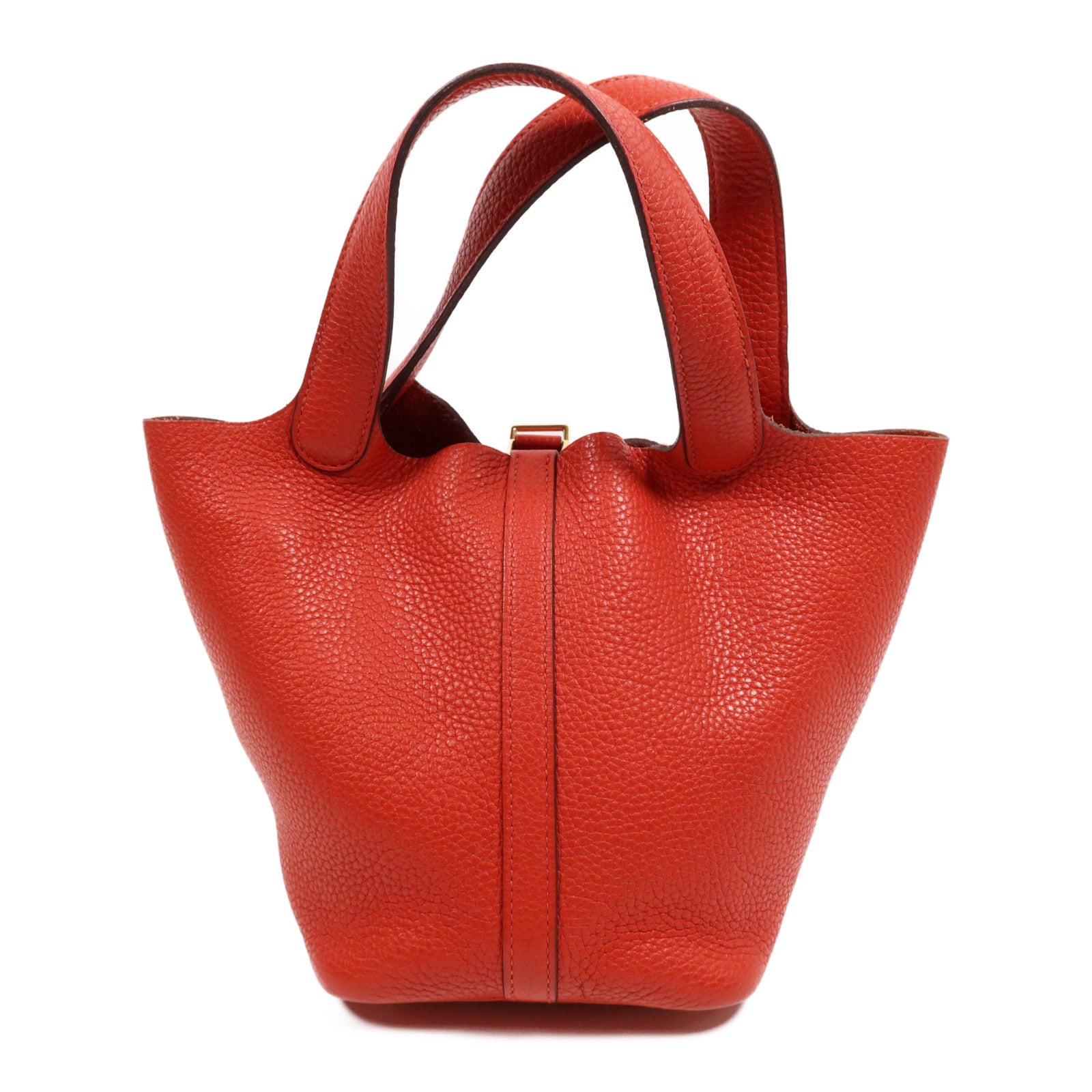 HERMES Clemence皮革Picotin PM金扣手挽袋Rouge Tomate