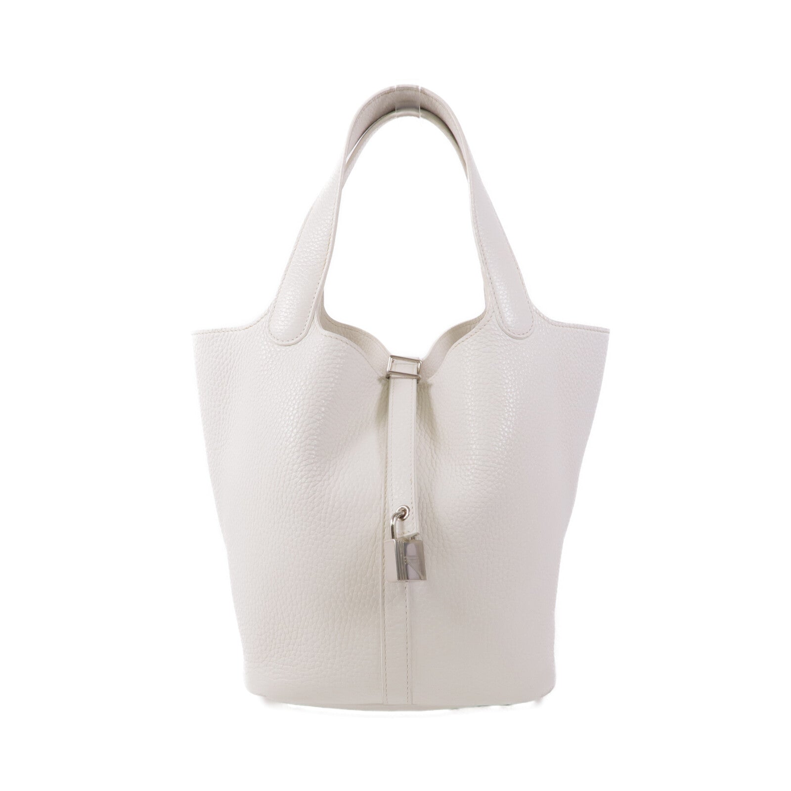 HERMES Clemence皮革Picotin MM銀扣手挽袋Blanc