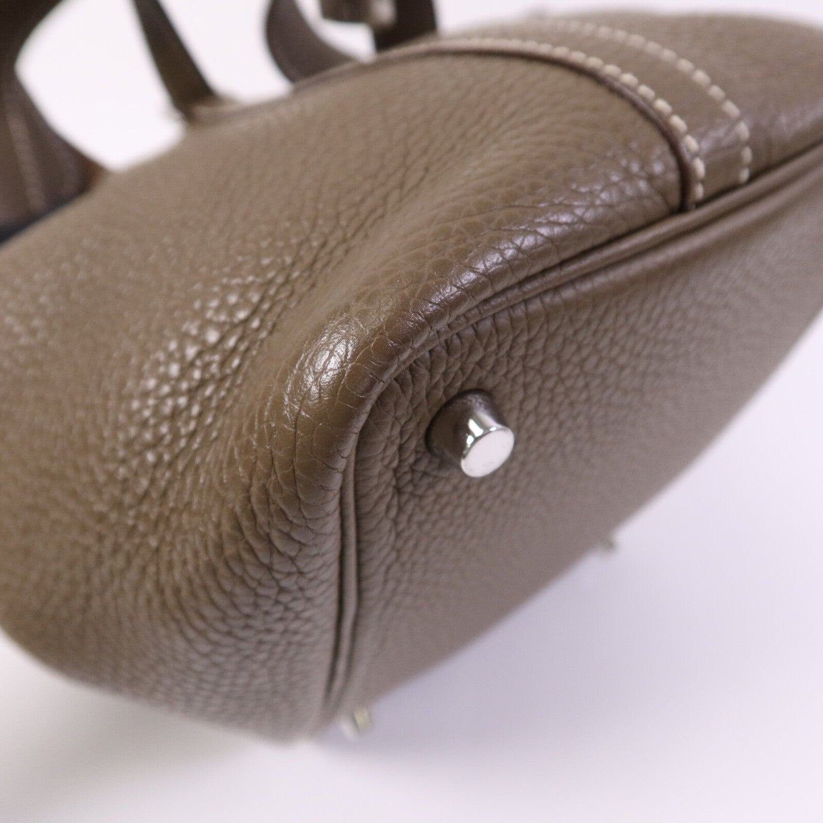 HERMES Clemence皮革Picotin PM Tote Bag銀扣手挽袋Etoupe