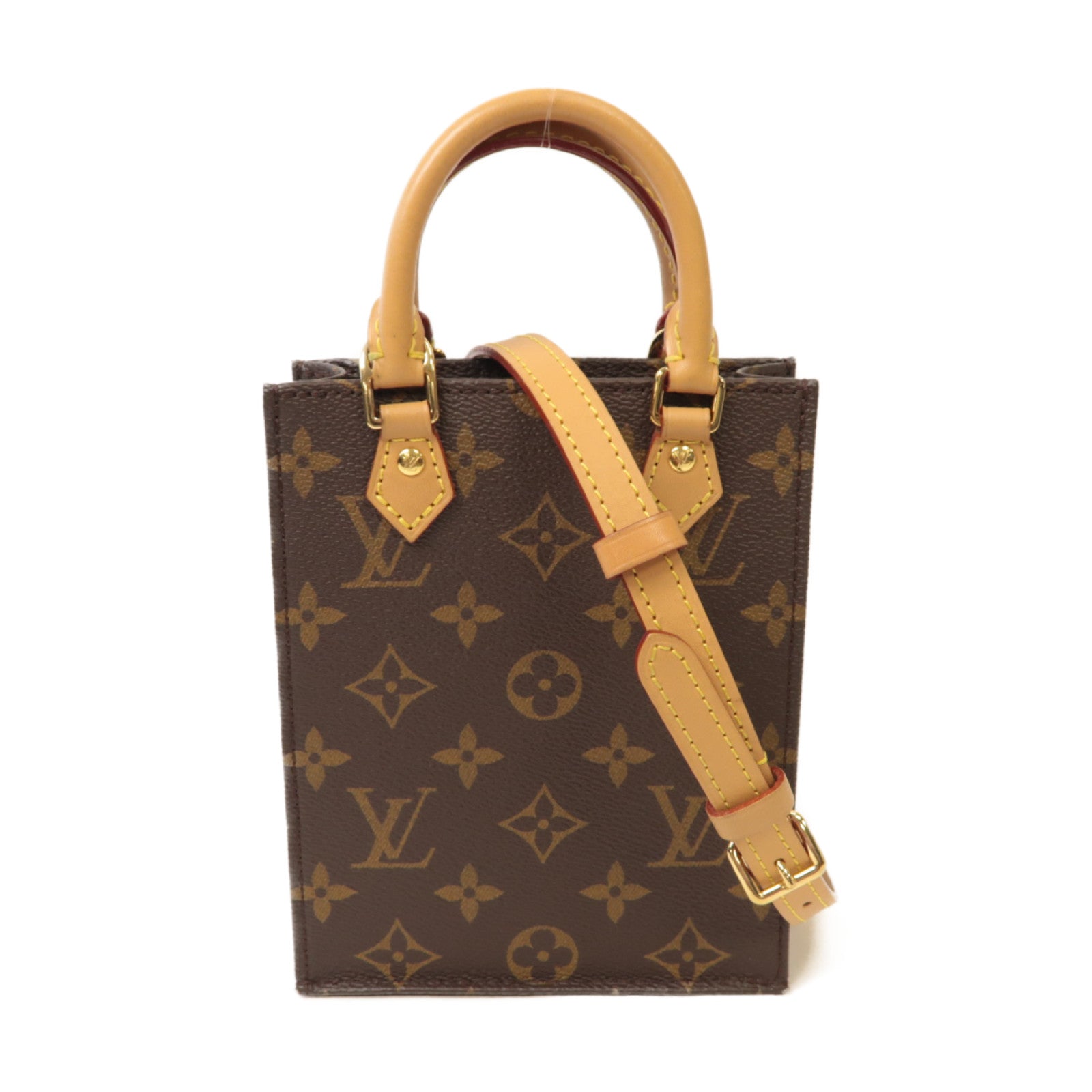 LOUIS VUITTON **【激減優惠】Monogram Petit Sac Plat金扣手挽肩背兩用袋棕色