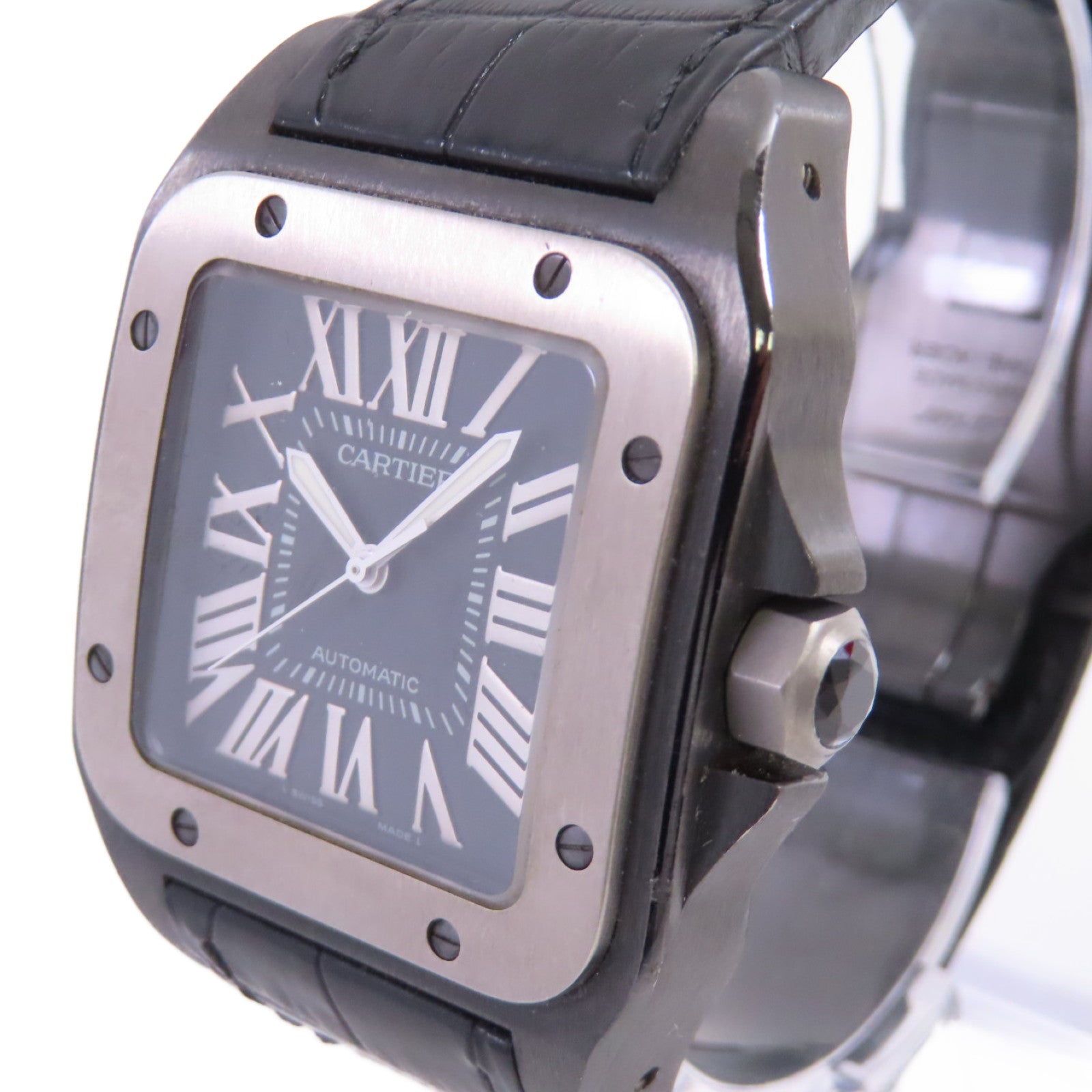 CARTIER Santos 100 Carbon Watch不鏽鋼/鈦金自動機芯手錶黑色