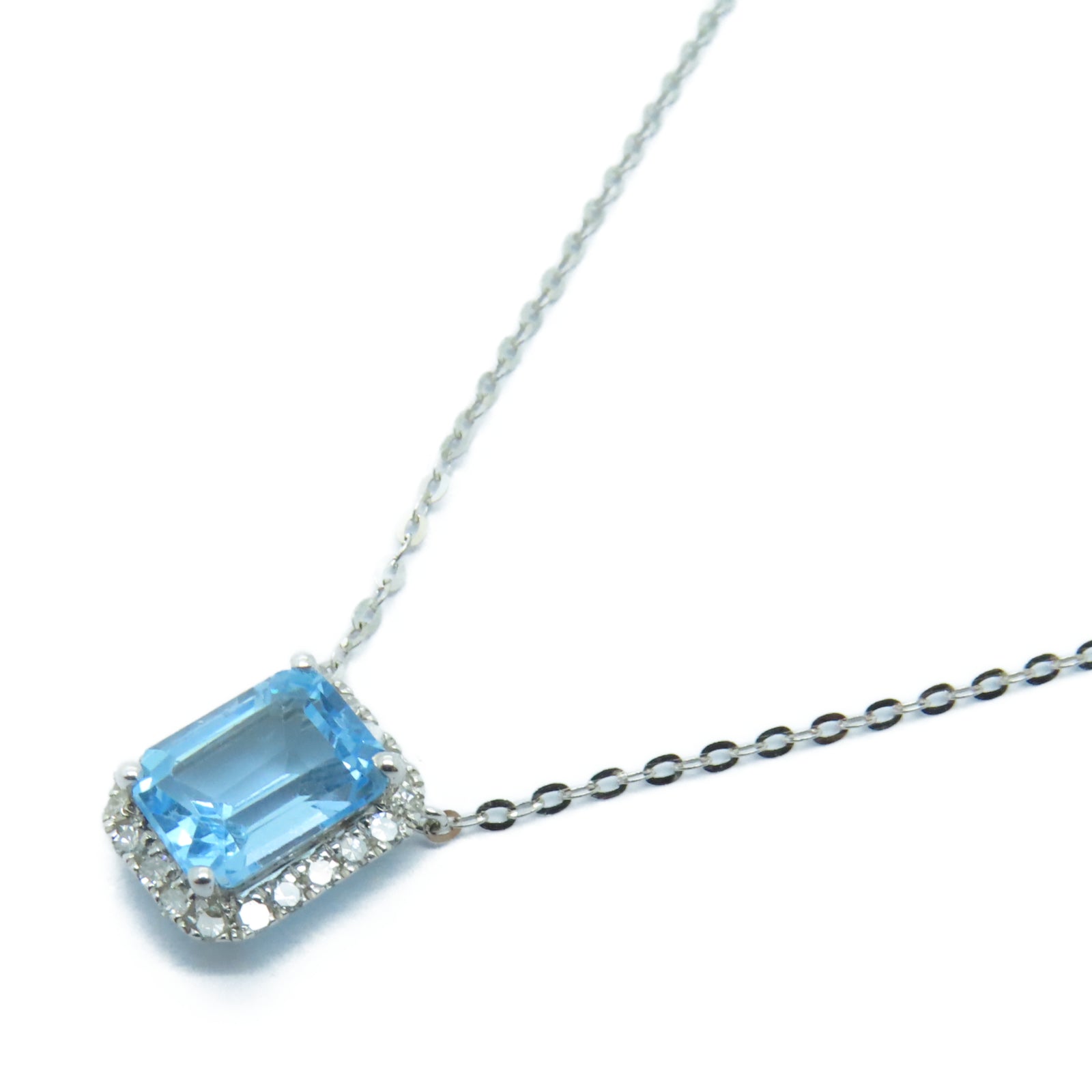 JEWELRY 【激減優惠】18K白金Necklace海藍寶石/0.12ct鑽石項鏈藍色/銀色