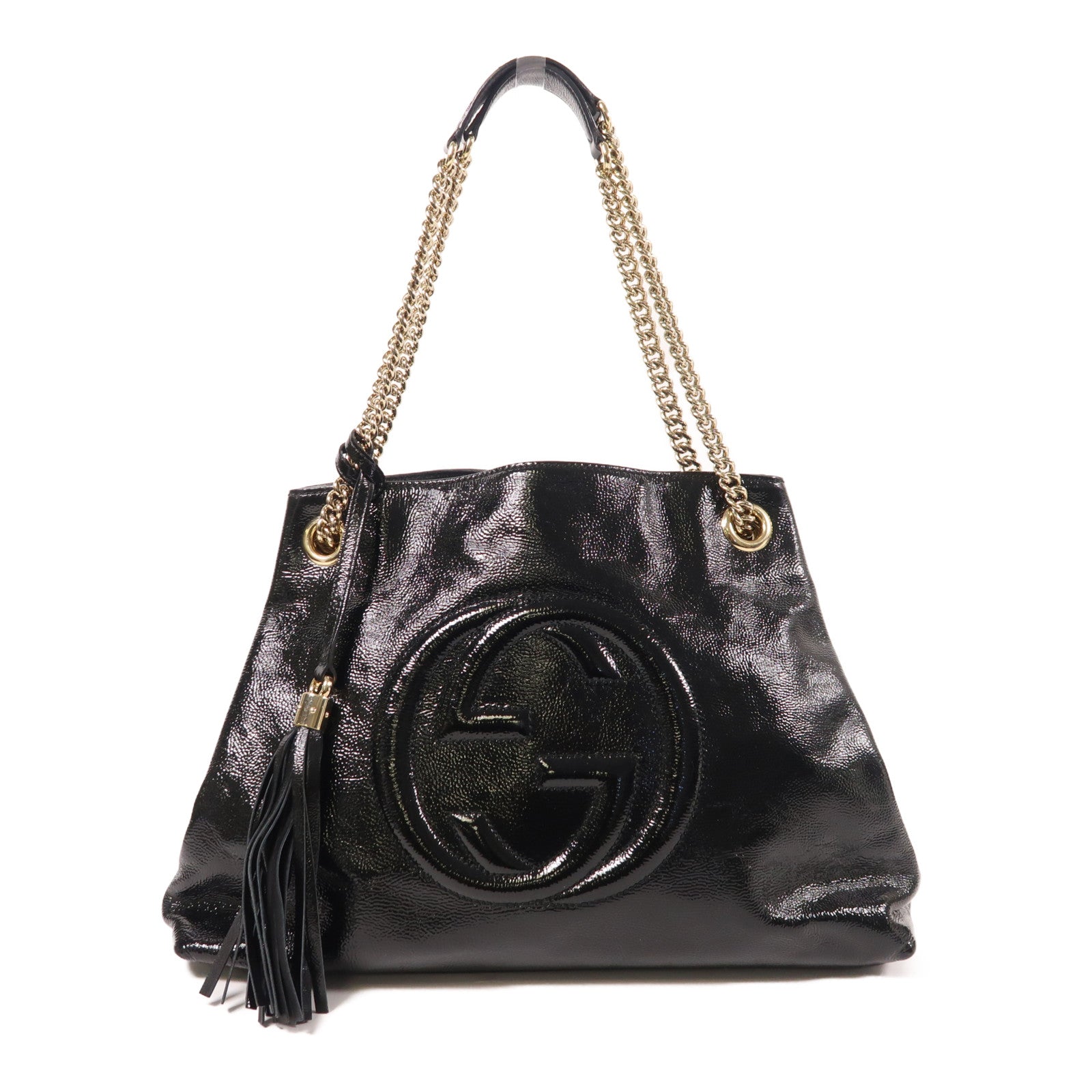 GUCCI 漆皮皮革Chain Shoulder金扣鏈帶肩背袋
