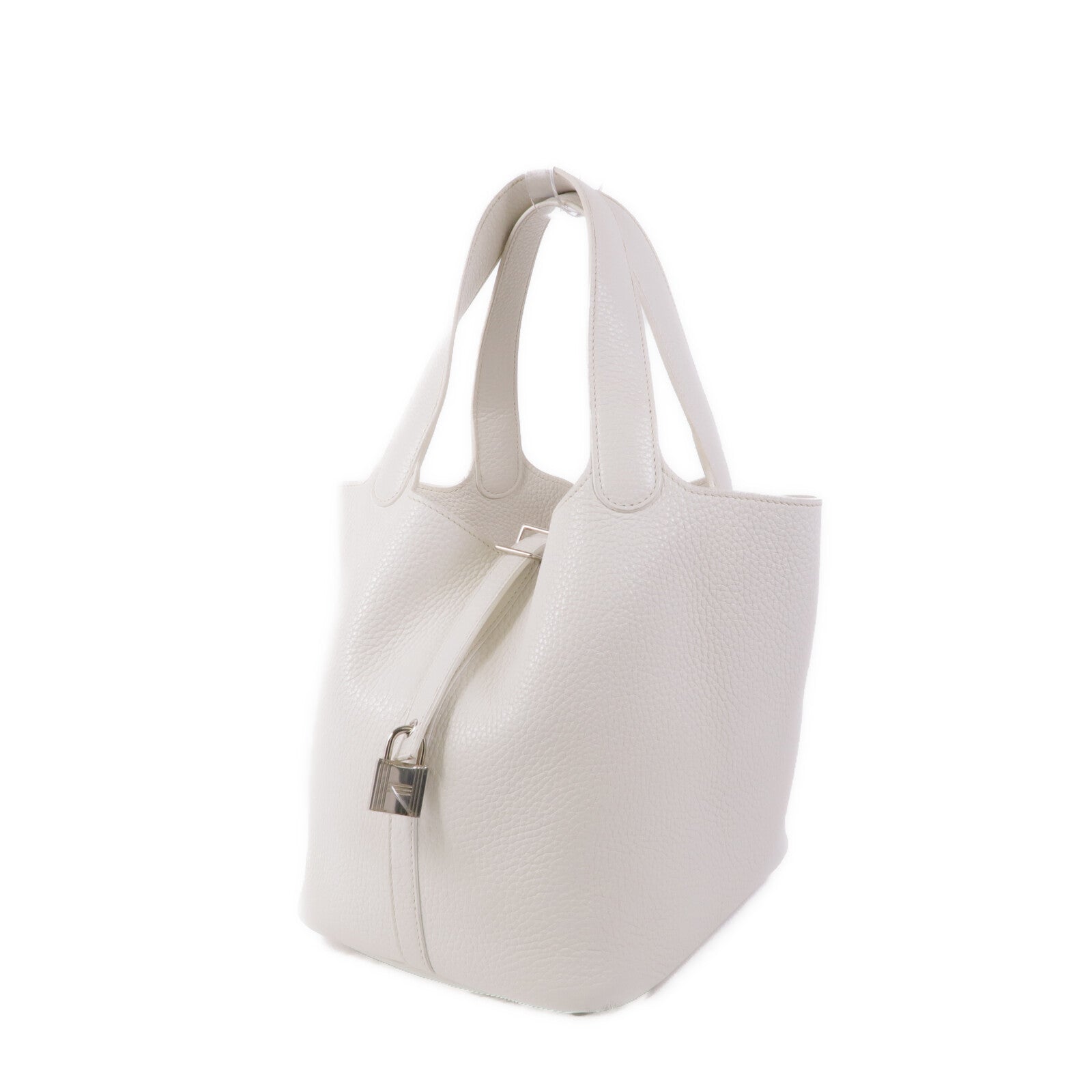 HERMES Clemence皮革Picotin MM銀扣手挽袋Blanc