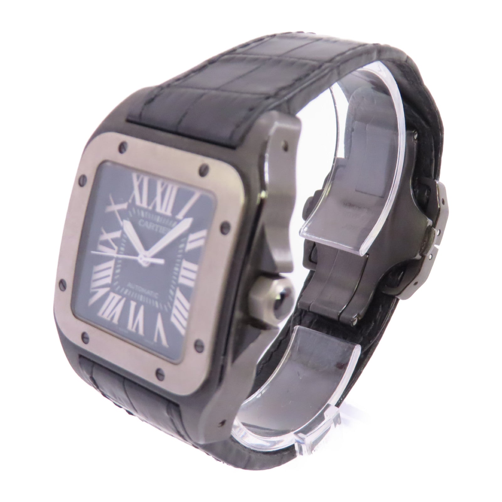 CARTIER Santos 100 Carbon Watch不鏽鋼/鈦金自動機芯手錶黑色