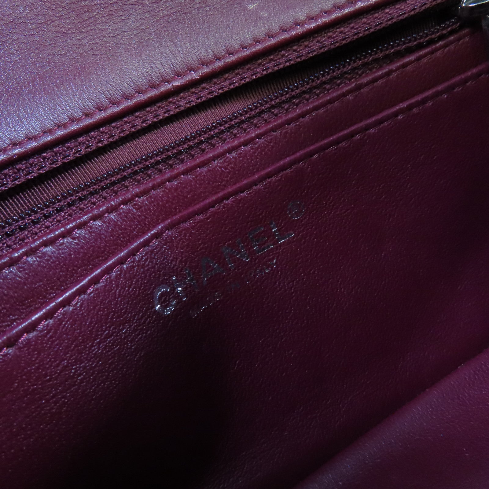 CHANEL 菱格漆皮皮革Chain Shoulder Bag銀扣鏈帶肩背袋啡紅色