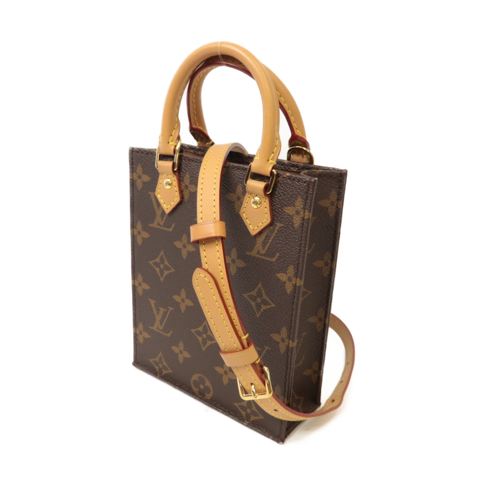 LOUIS VUITTON **【激減優惠】Monogram Petit Sac Plat金扣手挽肩背兩用袋棕色