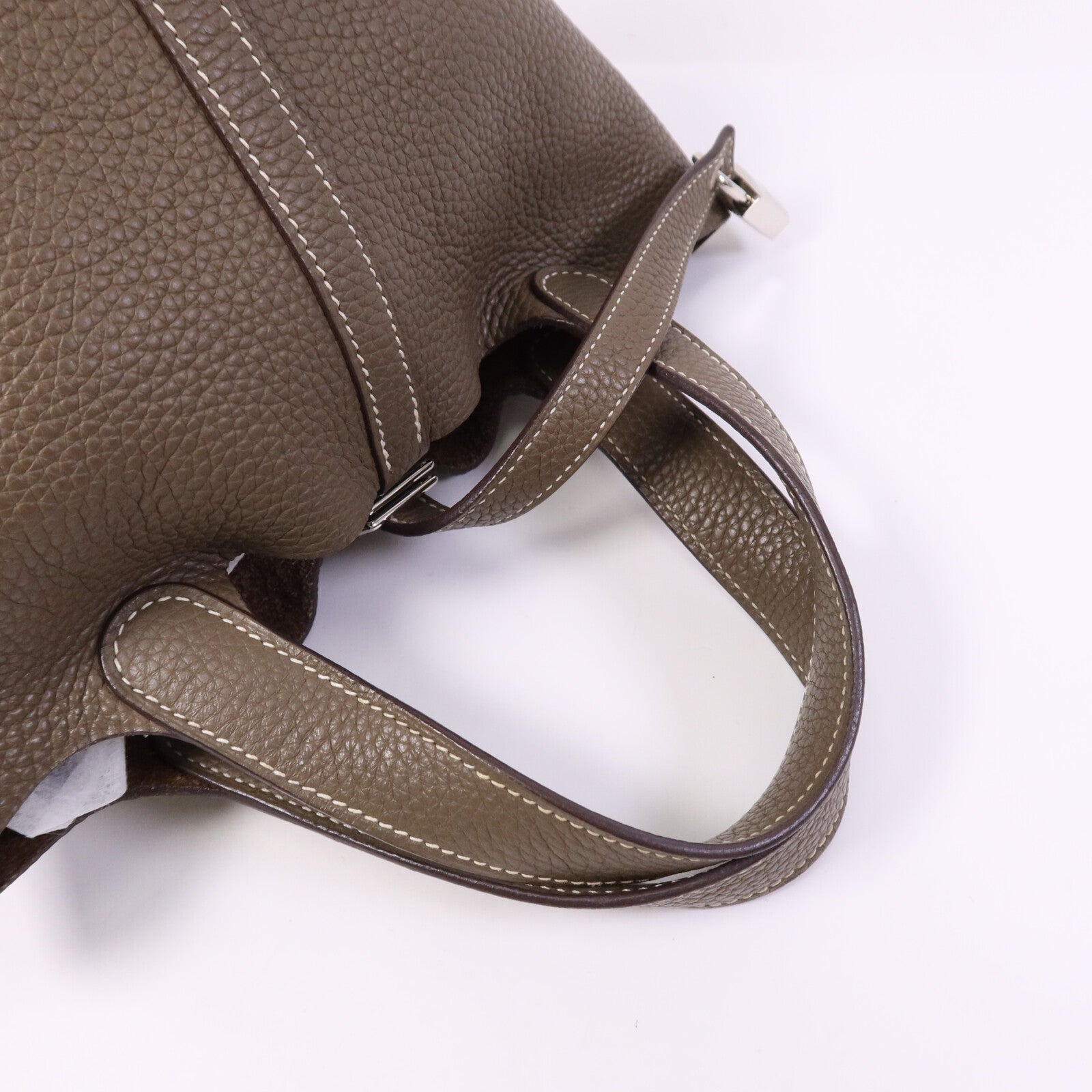 HERMES Clemence皮革Picotin PM Tote Bag銀扣手挽袋Etoupe