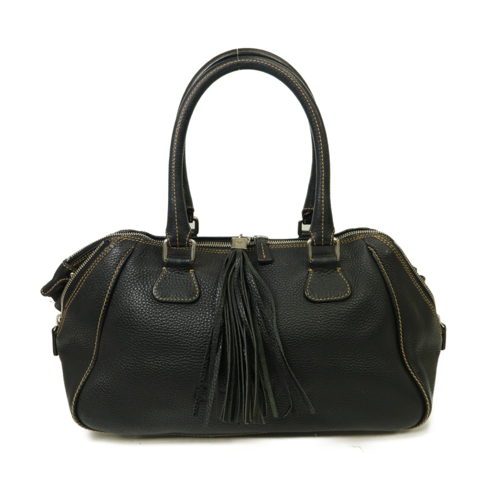 CHANEL 【激減優惠】牛皮皮革Boston Bag銀扣波士顿包黒色