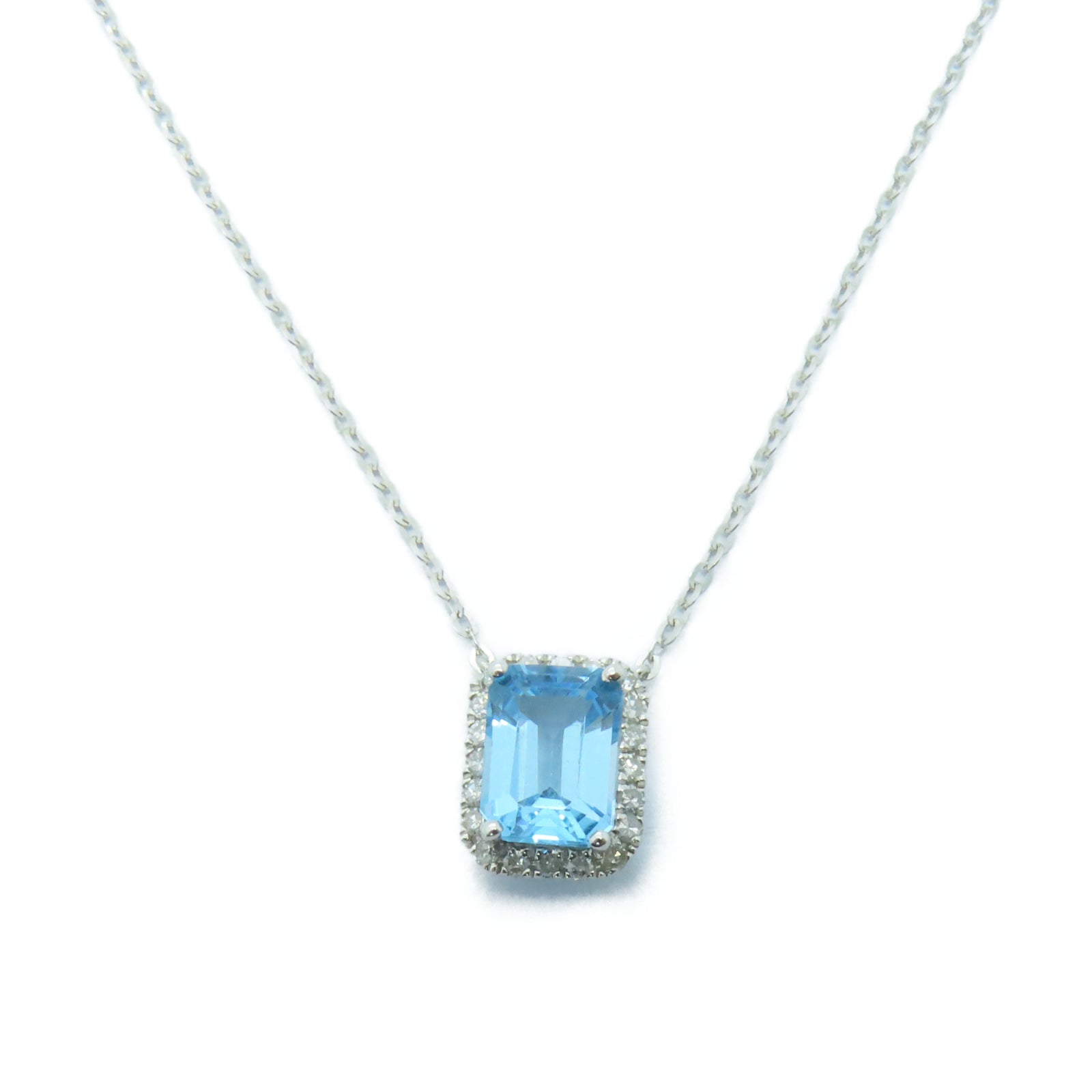 JEWELRY 【激減優惠】18K白金Necklace海藍寶石/0.12ct鑽石項鏈藍色/銀色