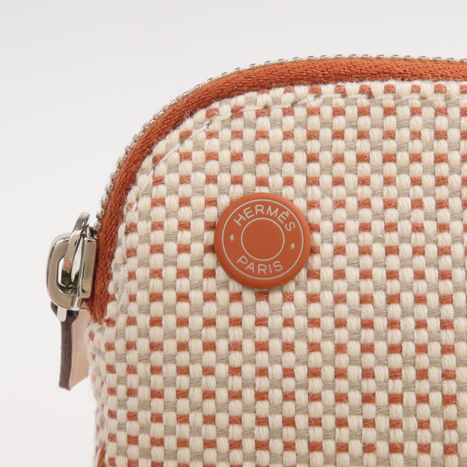 HERMES 帆布Echappee Case銀扣手拿包