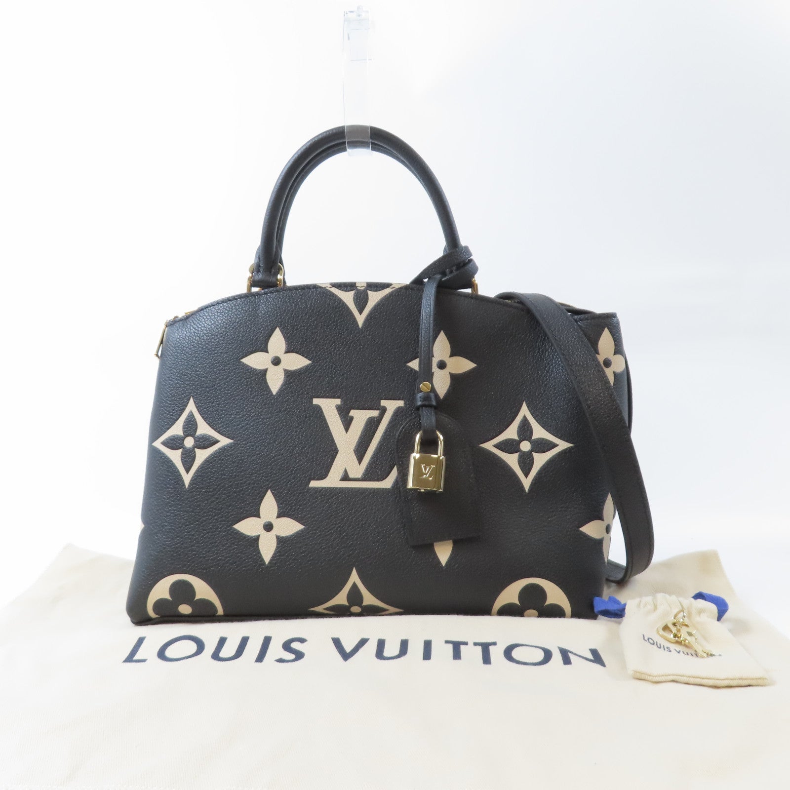 LOUIS VUITTON Monogram Empreinte Petit Palais PM金扣手挽肩背兩用袋黑色/米色