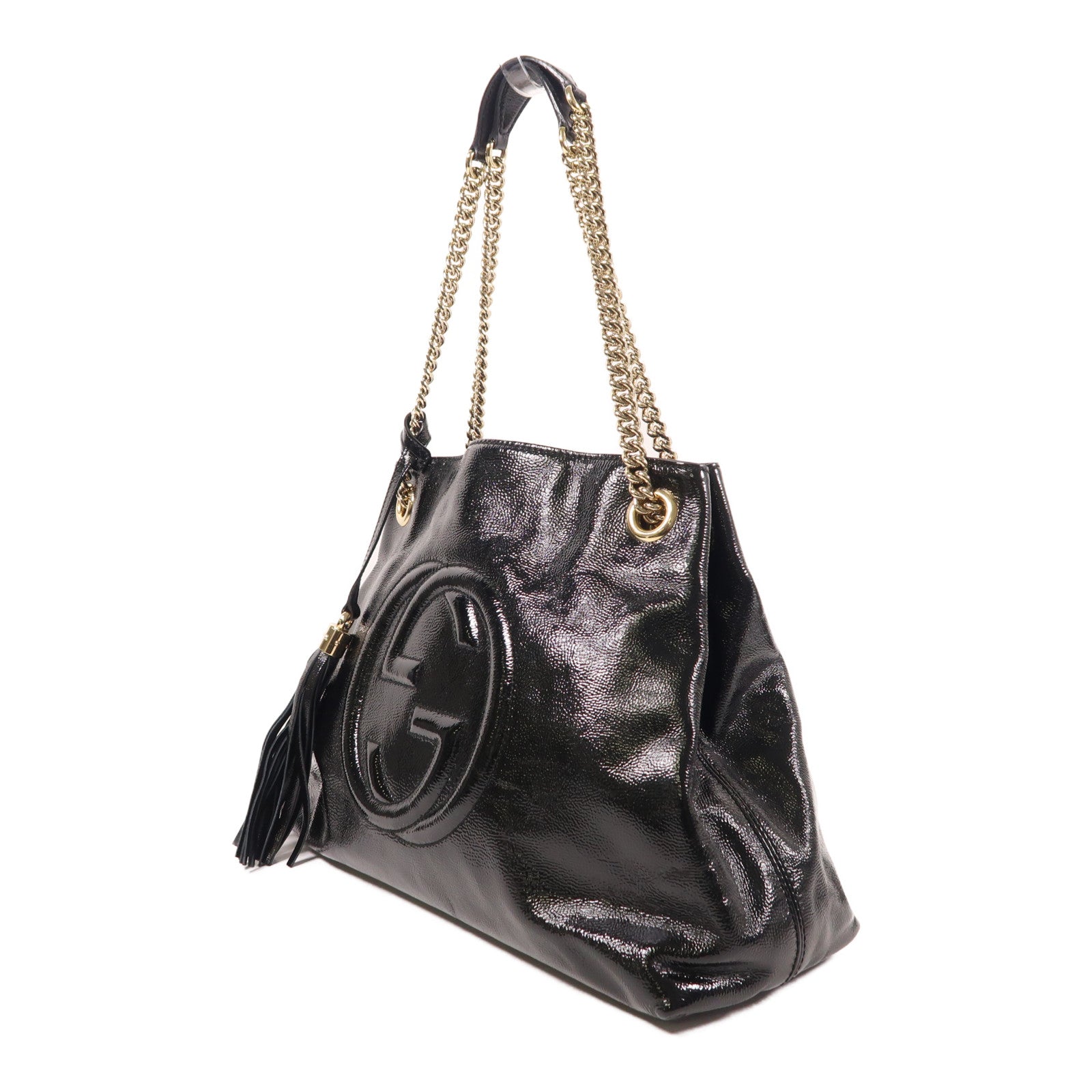 GUCCI 漆皮皮革Chain Shoulder金扣鏈帶肩背袋