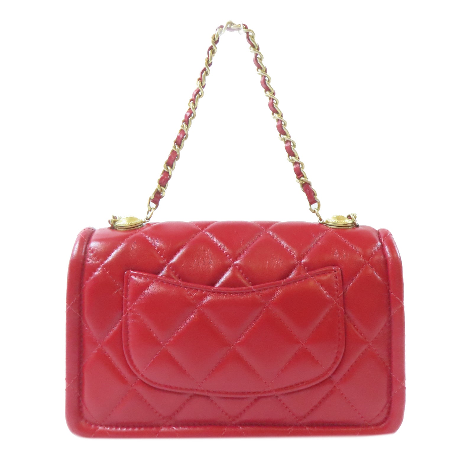 CHANEL 菱格羊皮皮革Chain Shoulder金扣鏈帶肩背袋紅色