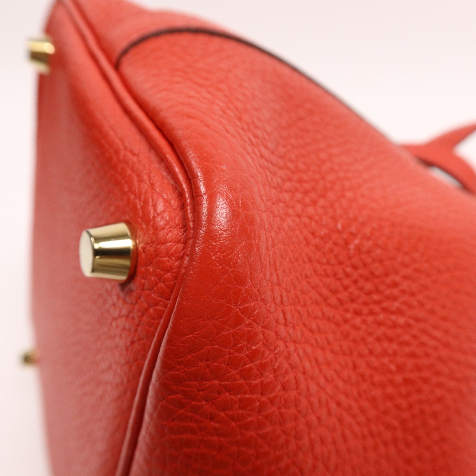 HERMES Clemence皮革Picotin PM金扣手挽袋Rouge Tomate