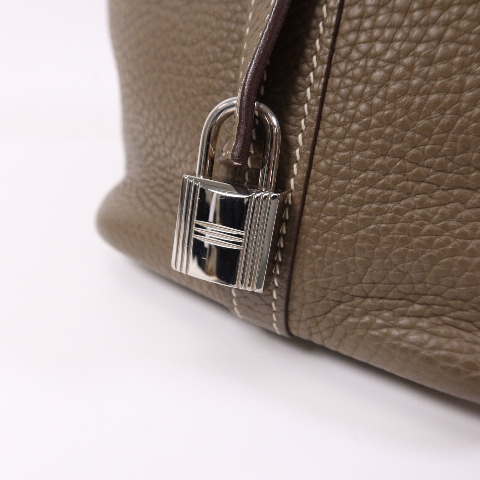 HERMES Clemence皮革Picotin PM Tote Bag銀扣手挽袋Etoupe