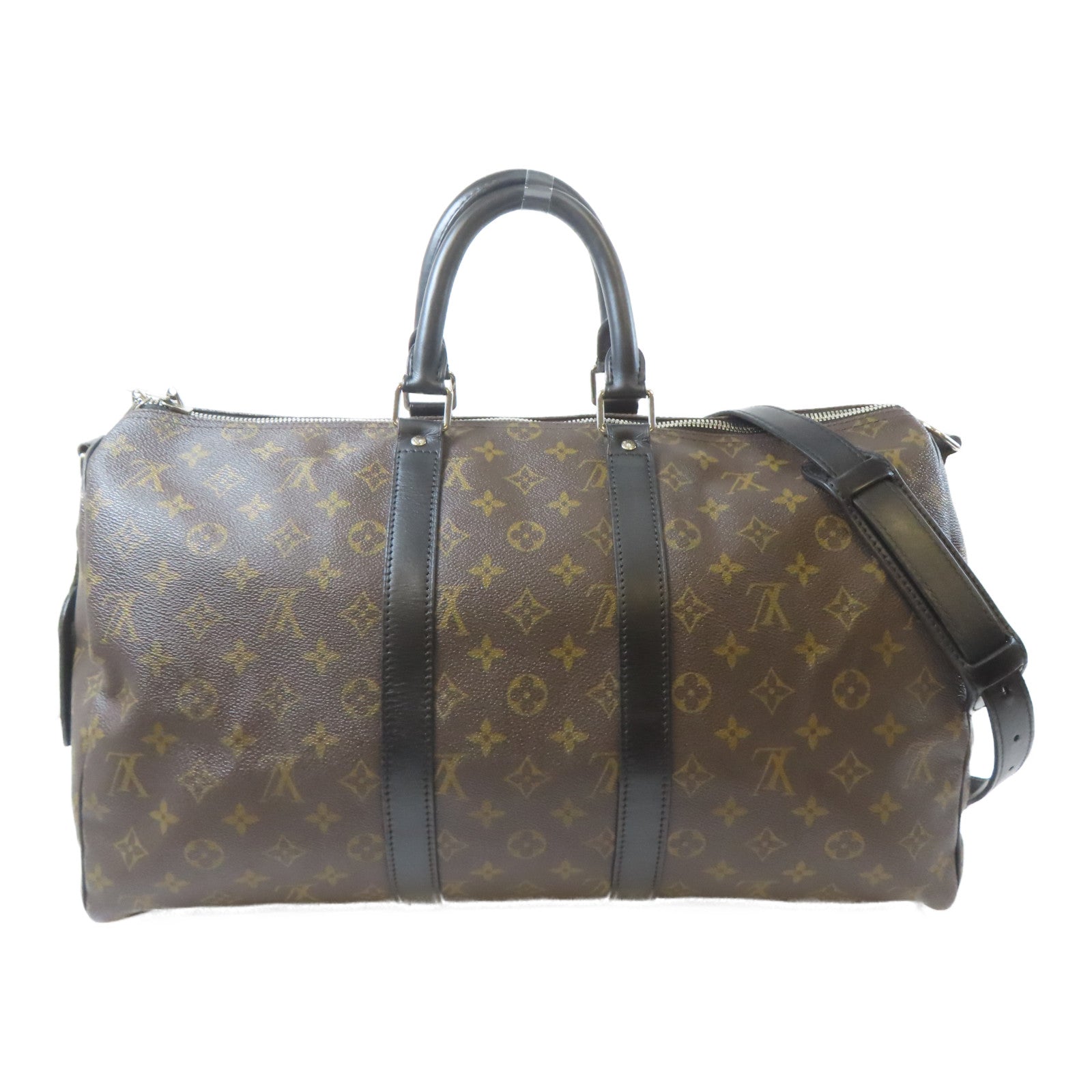 LOUIS VUITTON Monogram Macassar Keepall Bandoulière 45銀扣手挽肩背兩用袋啡色