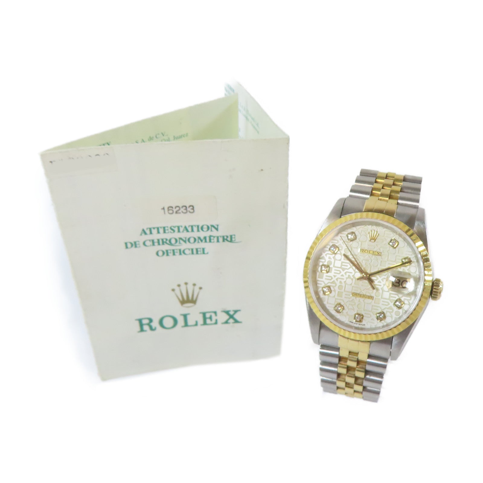 ROLEX Datejust 18K黃金/不鏽鋼手錶自動機芯銀色#16.75cm