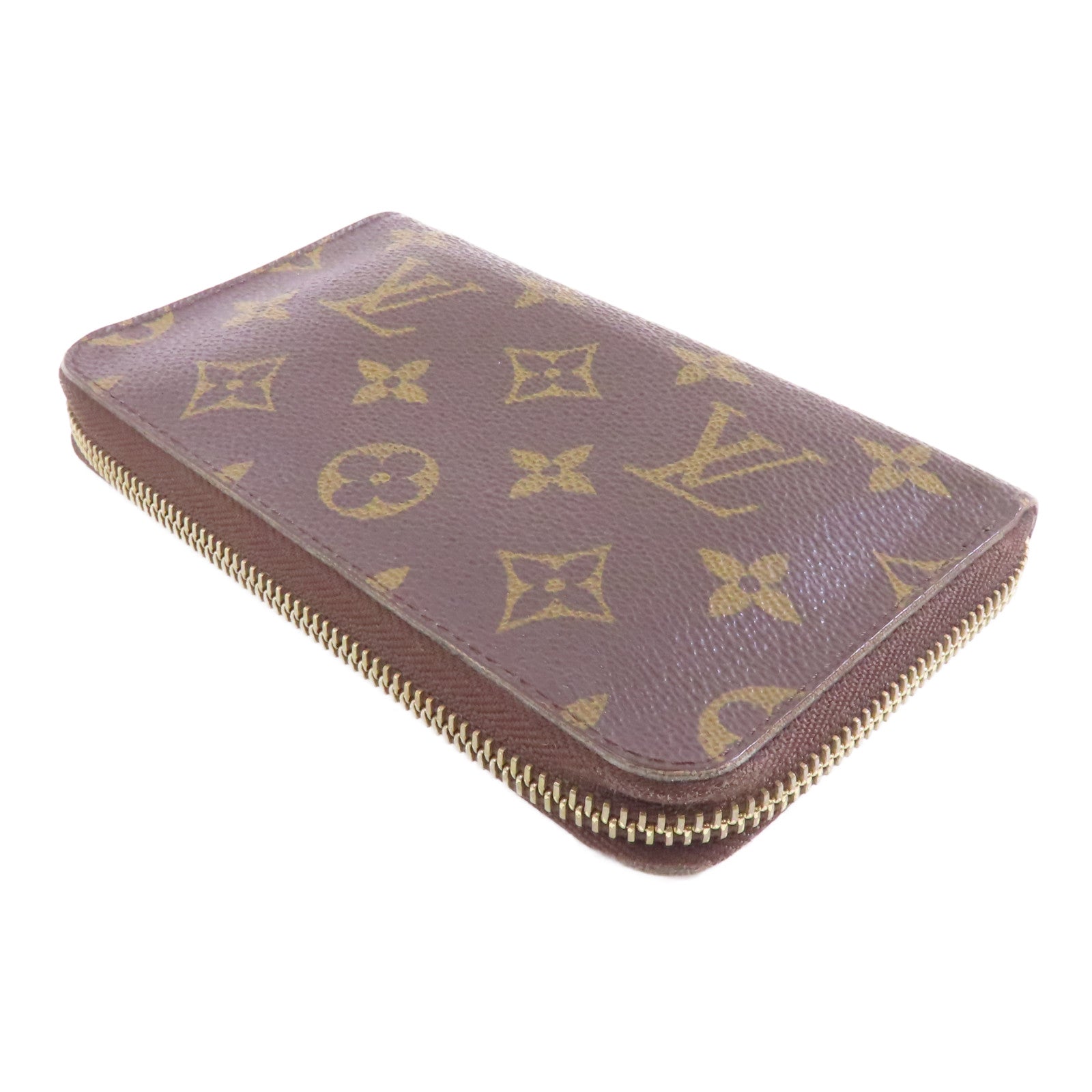 LOUIS VUITTON Monogram Zipper Wallet金扣錢包棕色