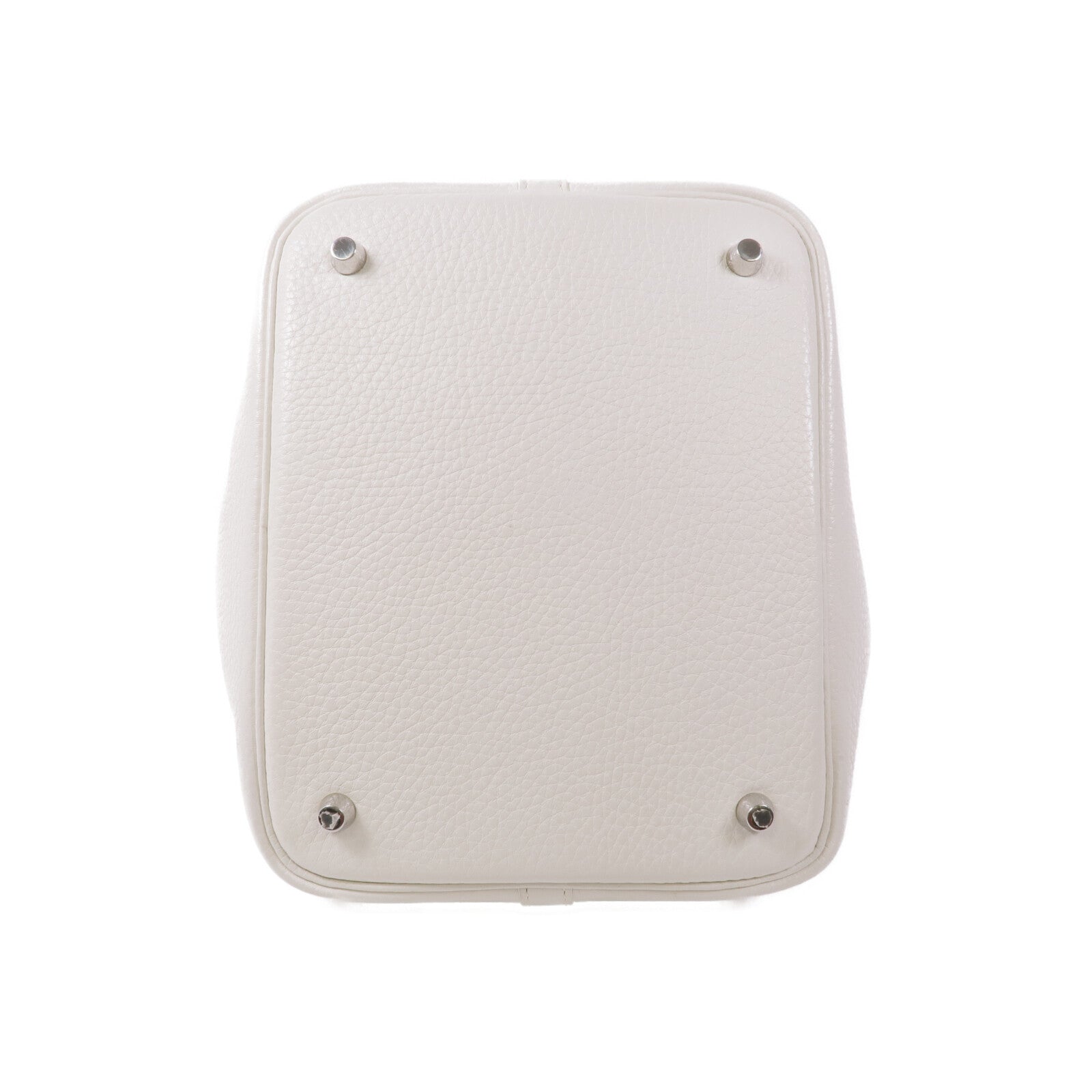 HERMES Clemence皮革Picotin MM銀扣手挽袋Blanc