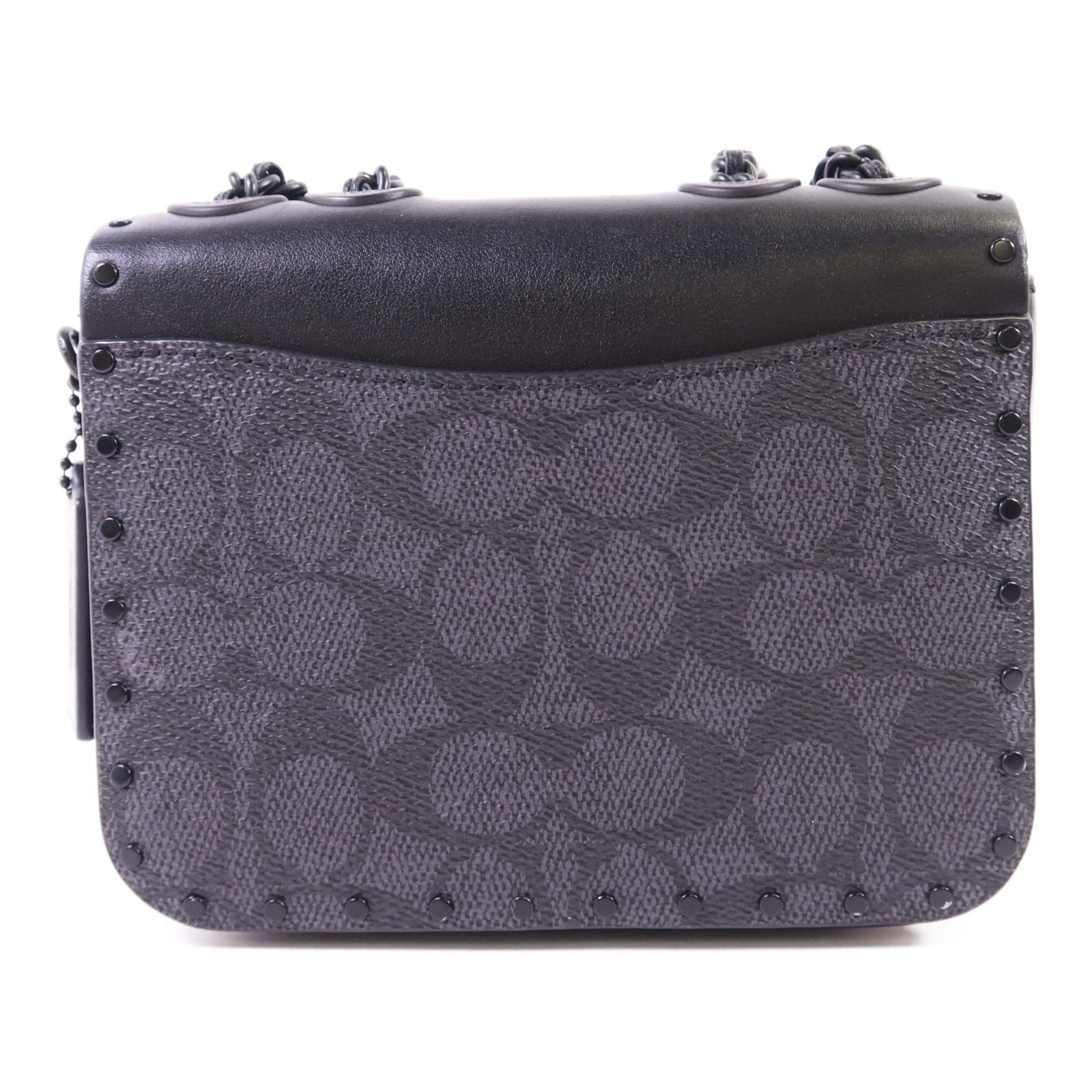 COACH 塗層帆布/牛皮皮革Mini Flap Crossbody Bag鏈帶肩背袋