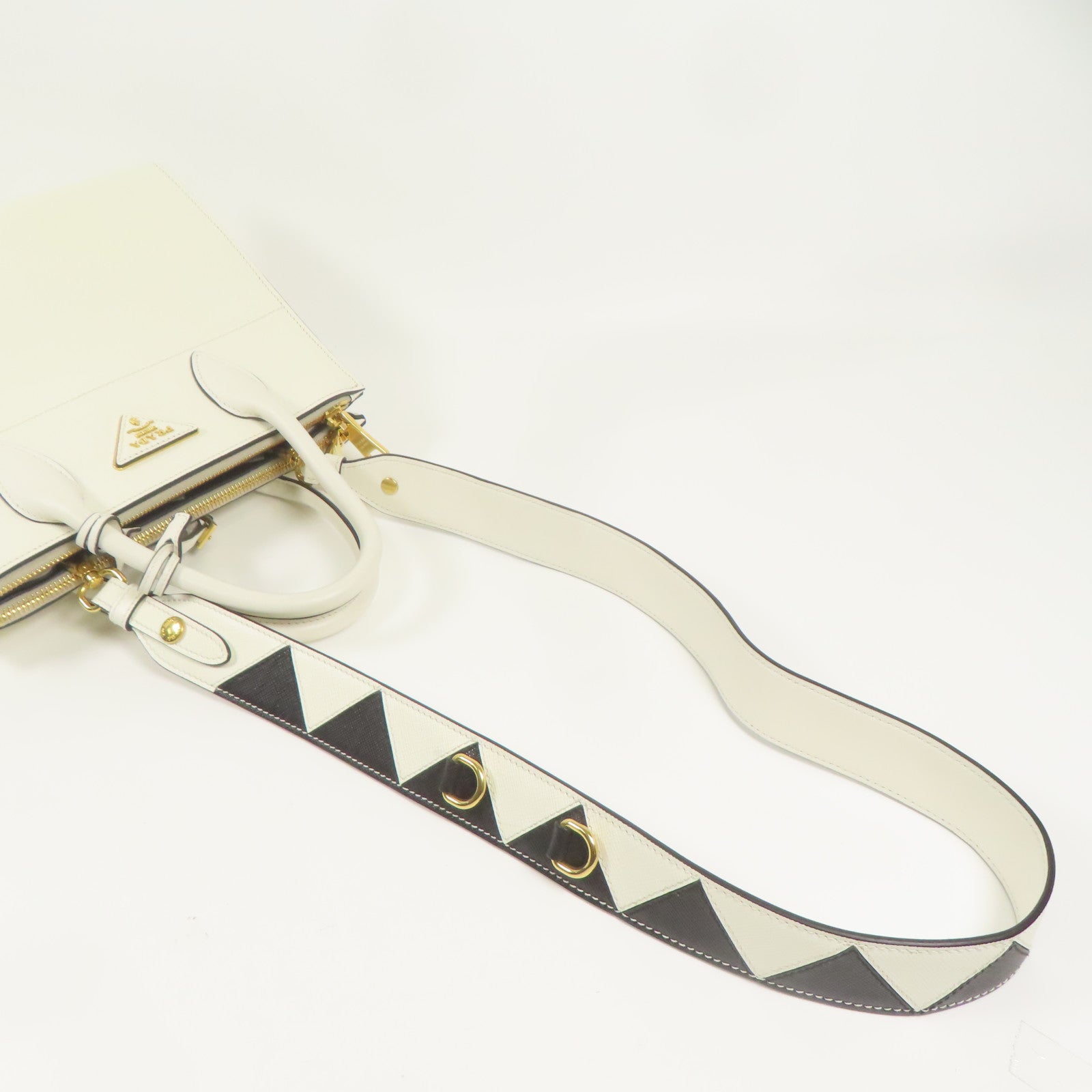 PRADA GHW 2way Shoulder Bag Calfskin Leather White