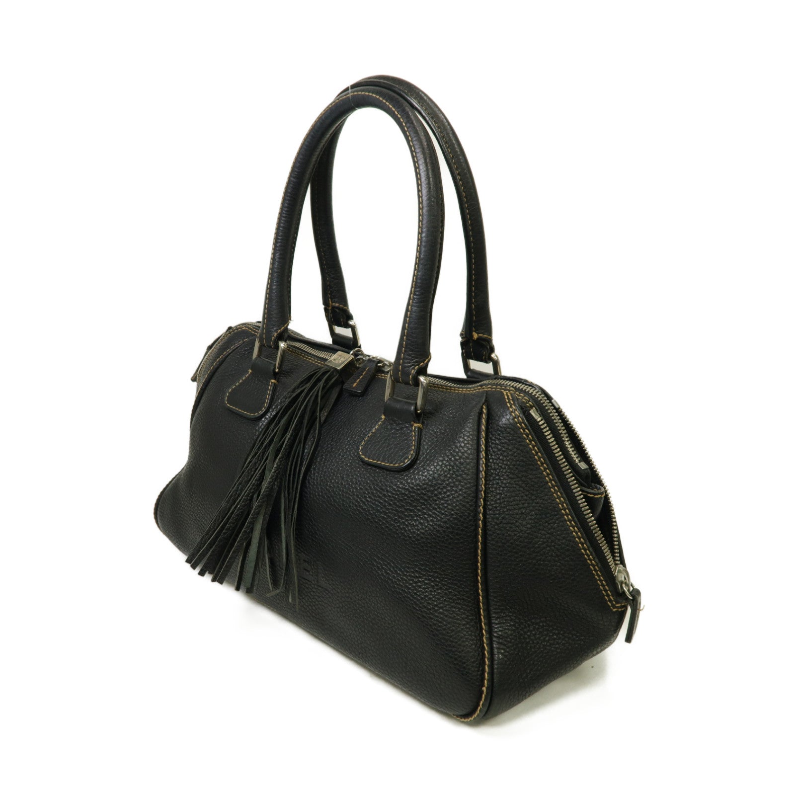 CHANEL 【激減優惠】牛皮皮革Boston Bag銀扣波士顿包黒色
