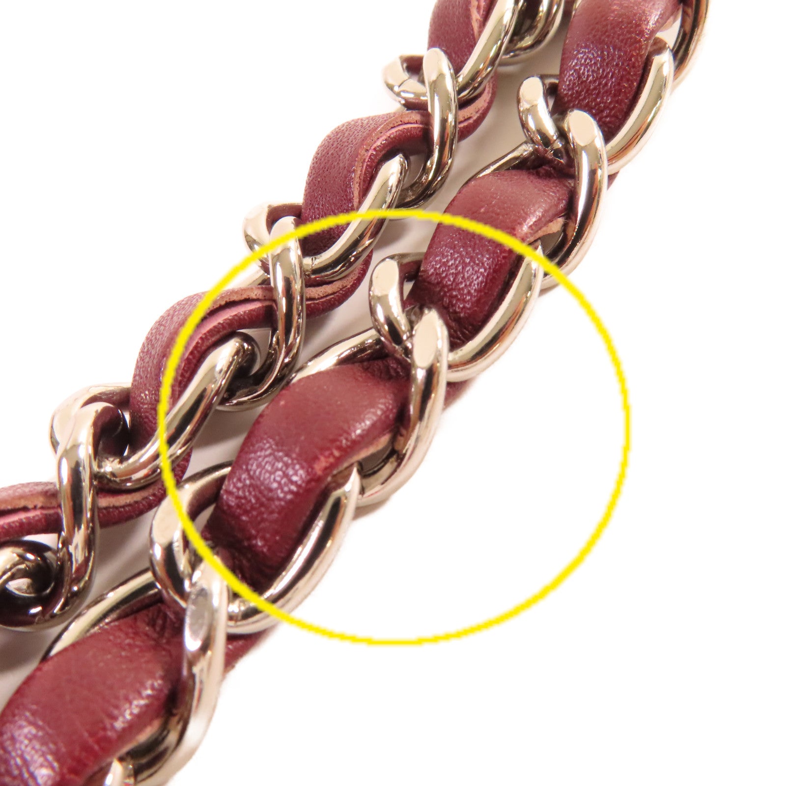 CHANEL 菱格漆皮皮革Chain Shoulder Bag銀扣鏈帶肩背袋啡紅色