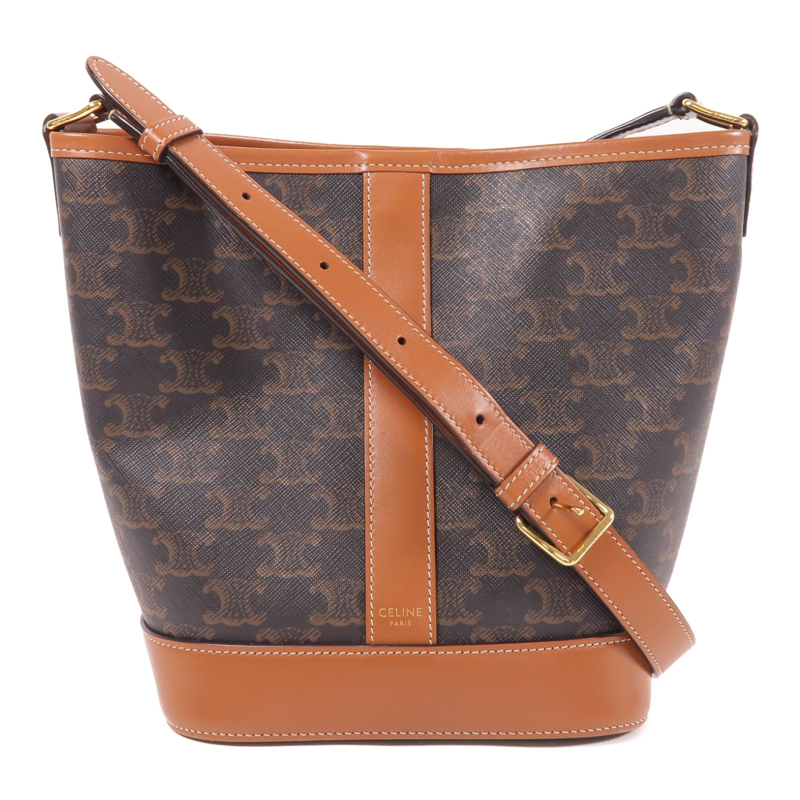 CELINE 塗層帆布Triomphe Bucket金扣肩背袋