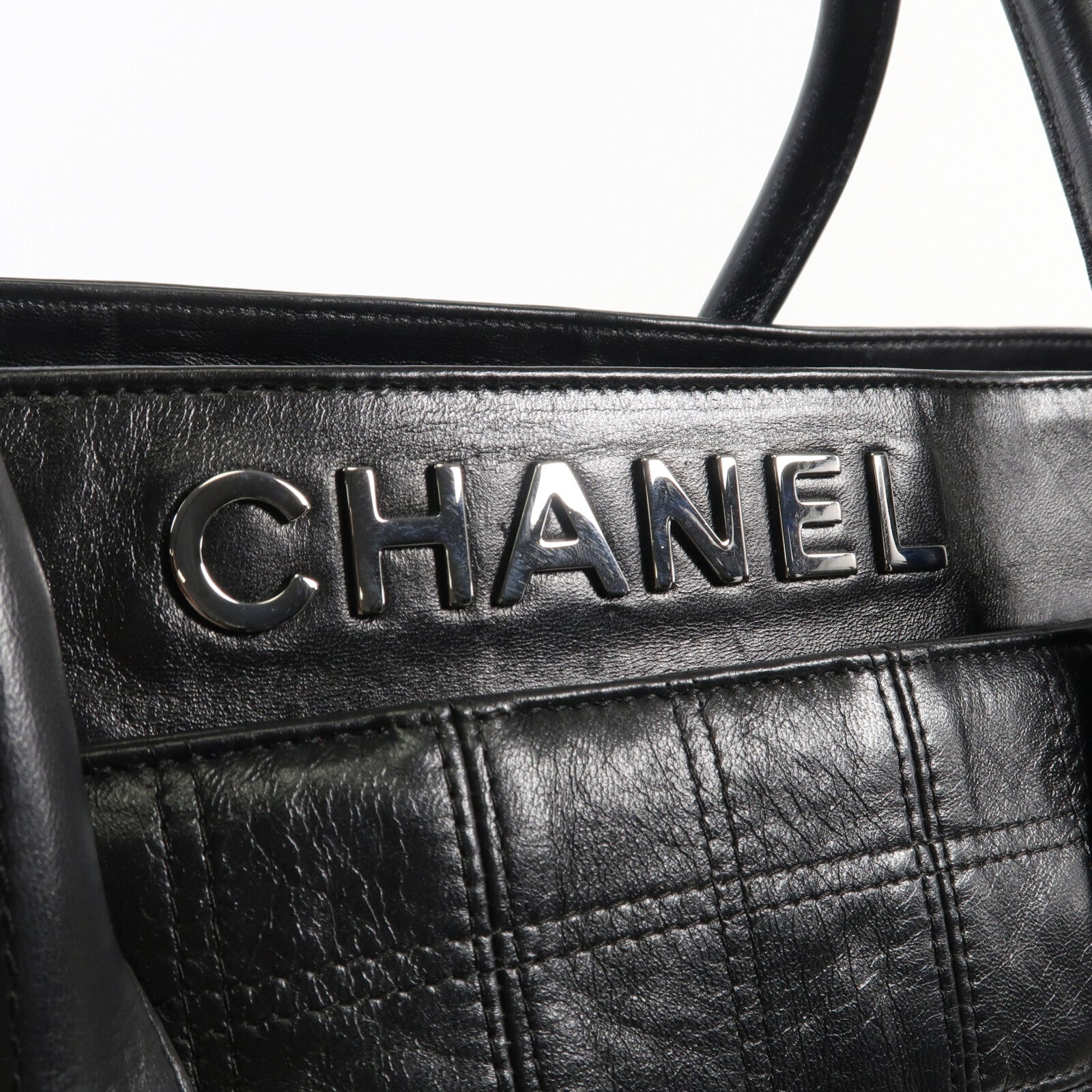CHANEL 牛皮皮革Tote Bag銀扣手挽袋