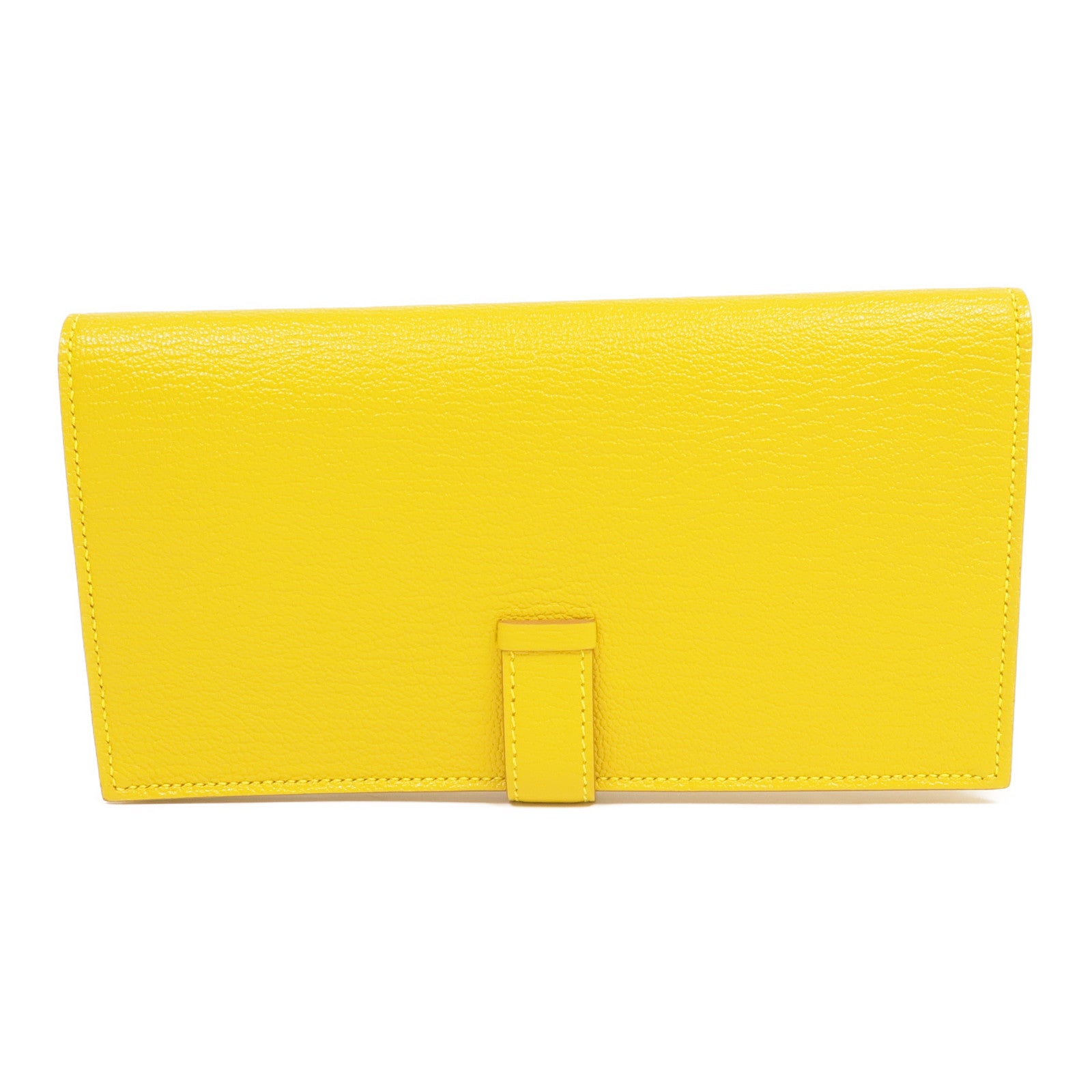 HERMES Chevre皮革Bearn Long Wallet金扣長錢包Jaune Ambre
