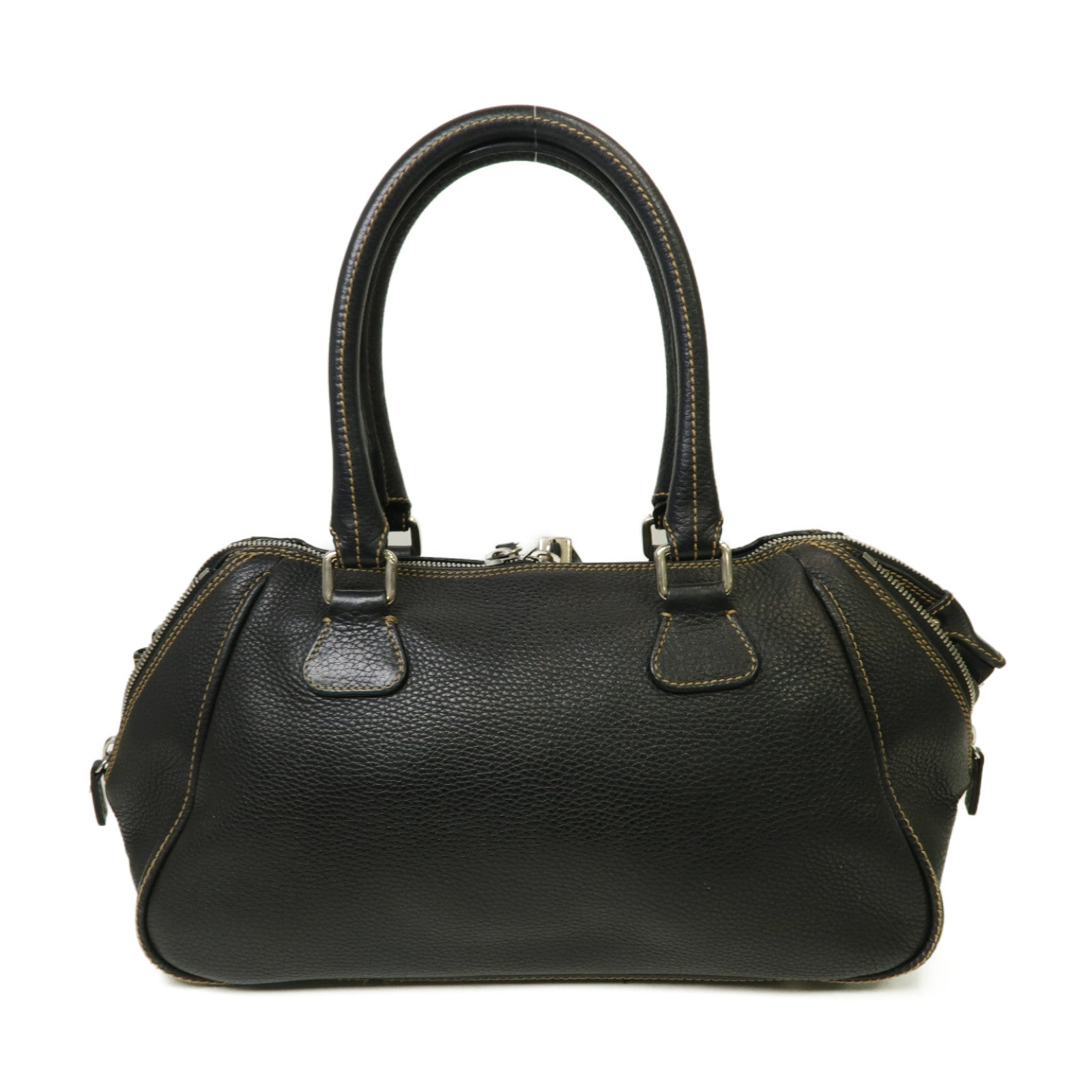 CHANEL 【激減優惠】牛皮皮革Boston Bag銀扣波士顿包黒色