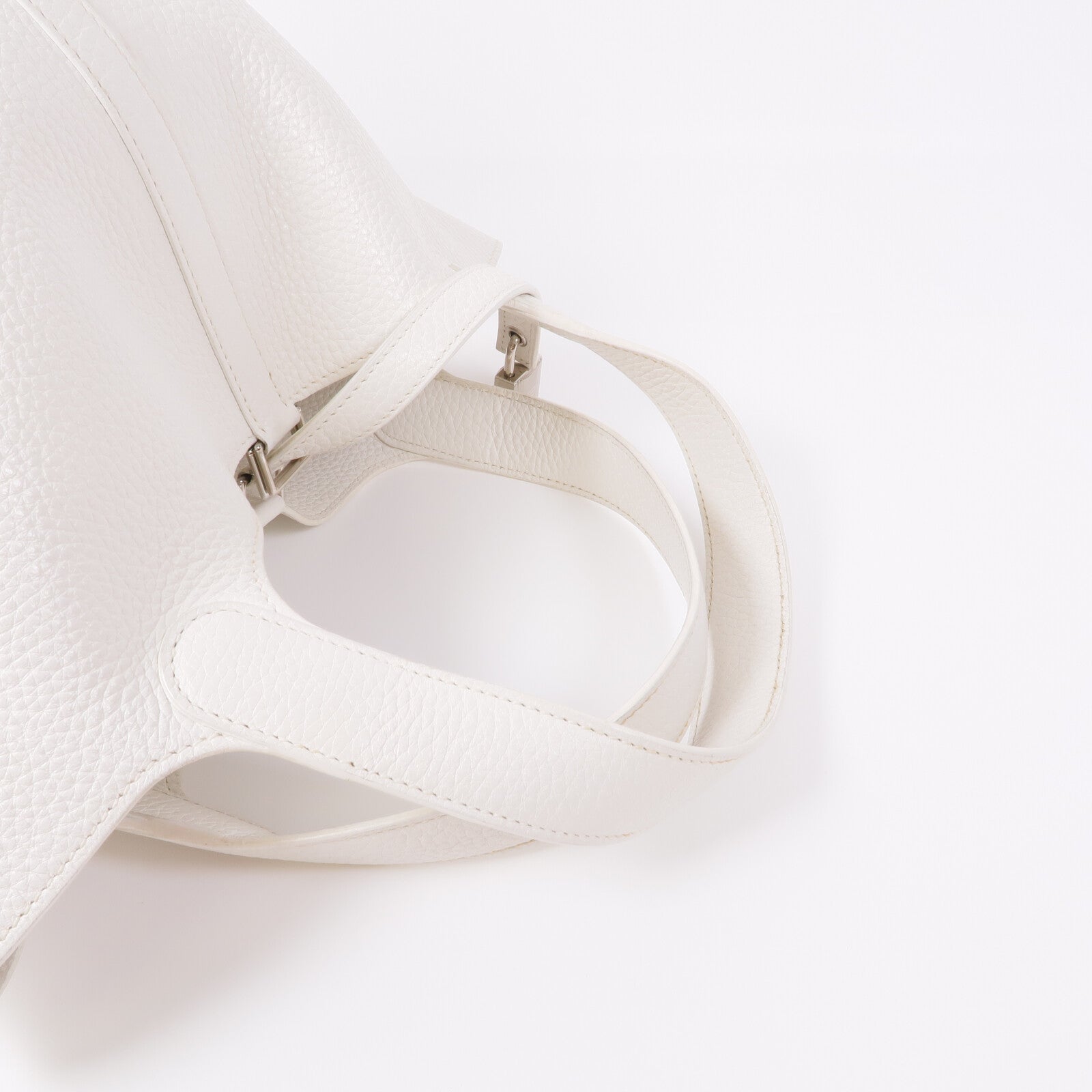 HERMES Clemence皮革Picotin MM銀扣手挽袋Blanc