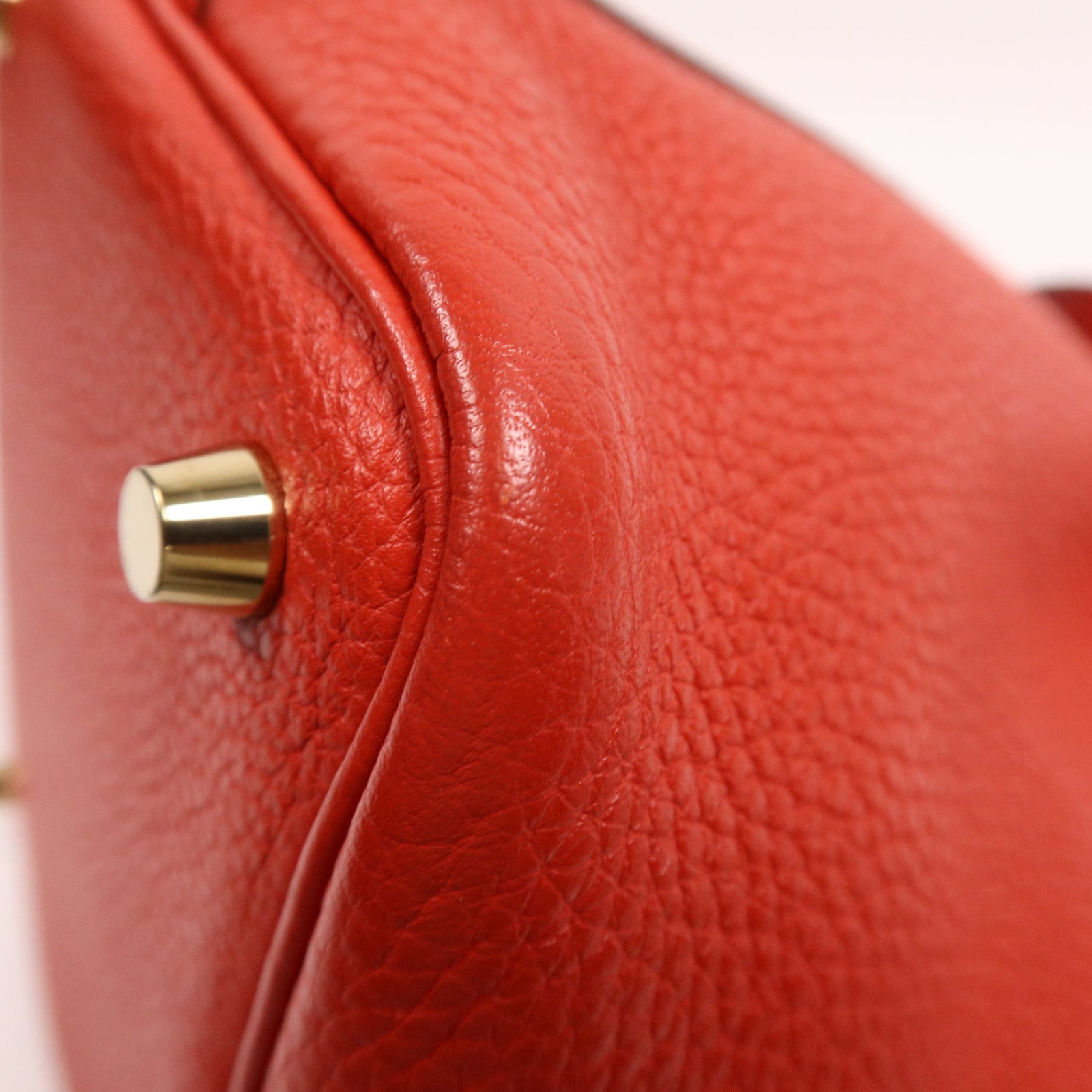 HERMES Clemence皮革Picotin PM金扣手挽袋Rouge Tomate
