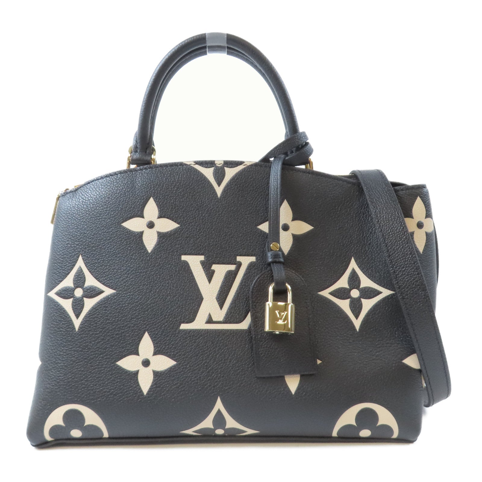 LOUIS VUITTON Monogram Empreinte Petit Palais PM金扣手挽肩背兩用袋黑色/米色
